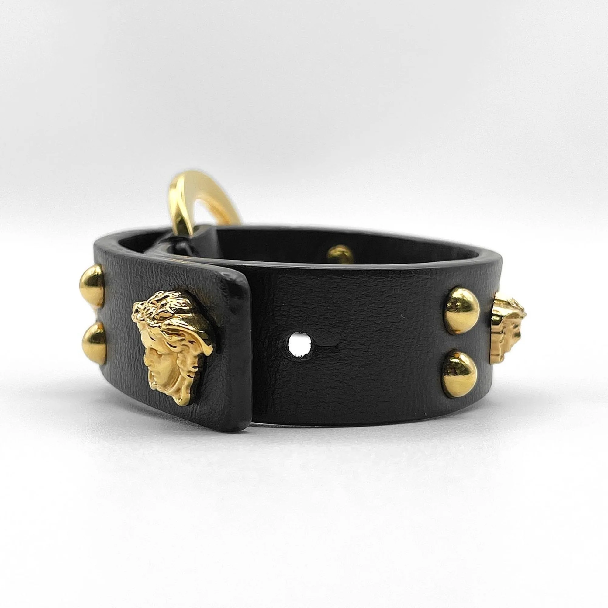 Medusa Bracelet Leather and Metal Black and Gold - Image 2