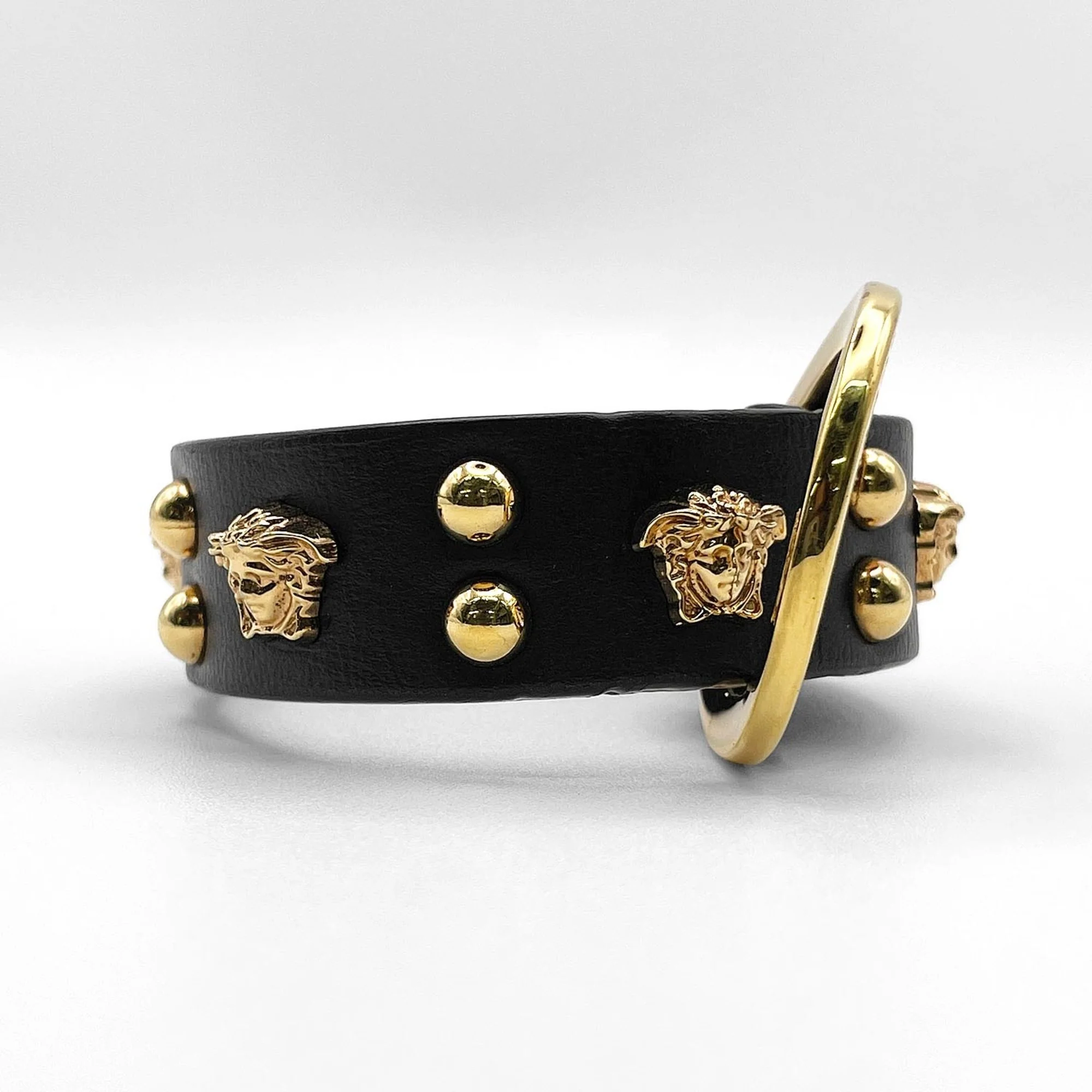 Medusa Bracelet Leather and Metal Black and Gold - Image 3