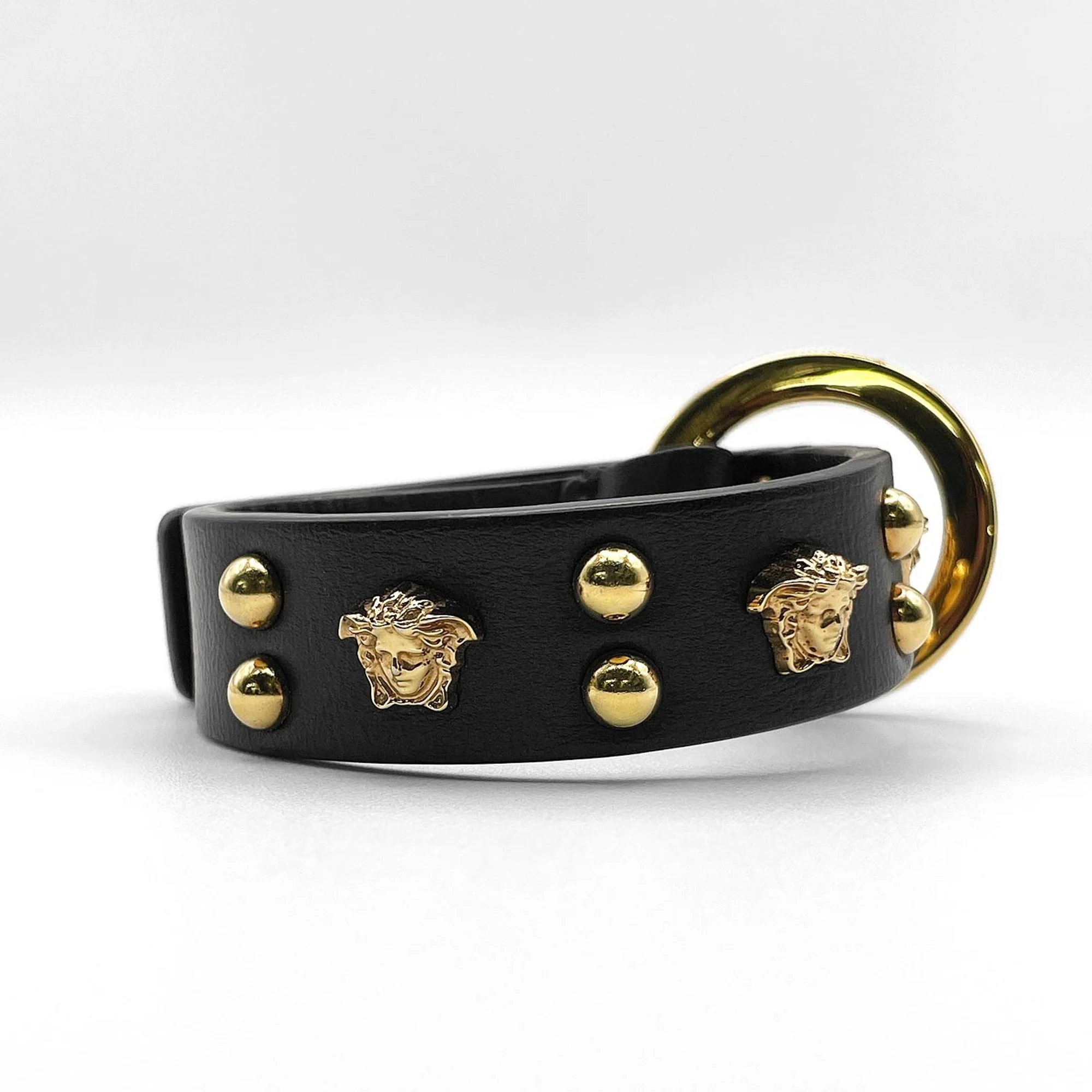 Medusa Bracelet Leather and Metal Black and Gold - Image 4
