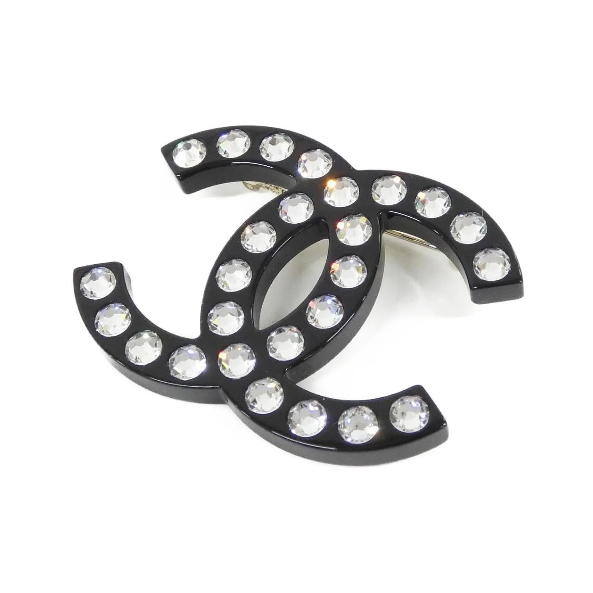 Brooch Metal Black And Gold With Crystal