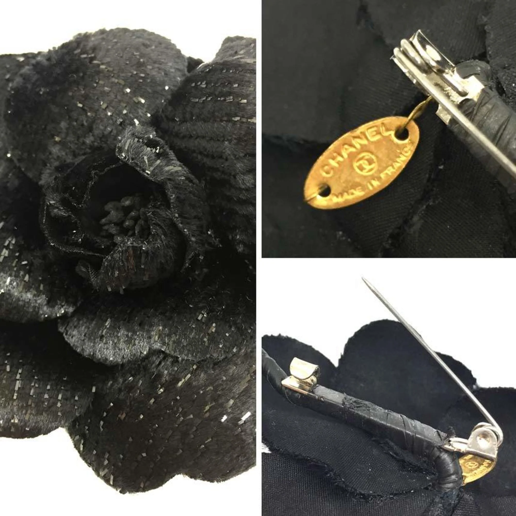 Camellia Brooch Leather Black Velvet - Image 3