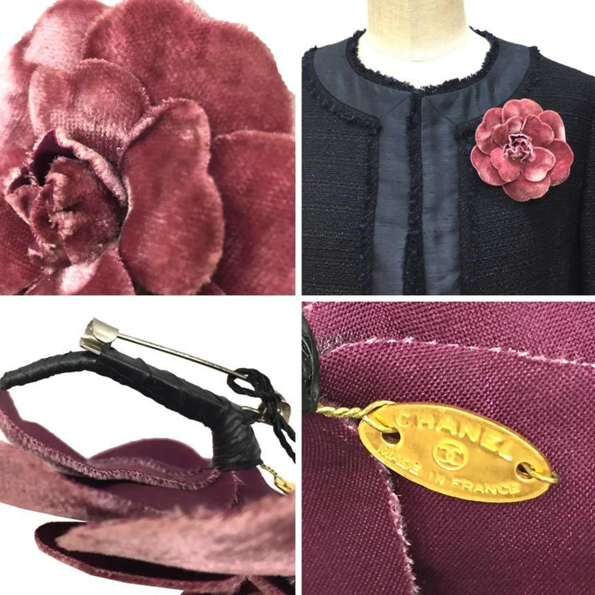 Camellia Corsage Brooch Velvet Pink - Image 3