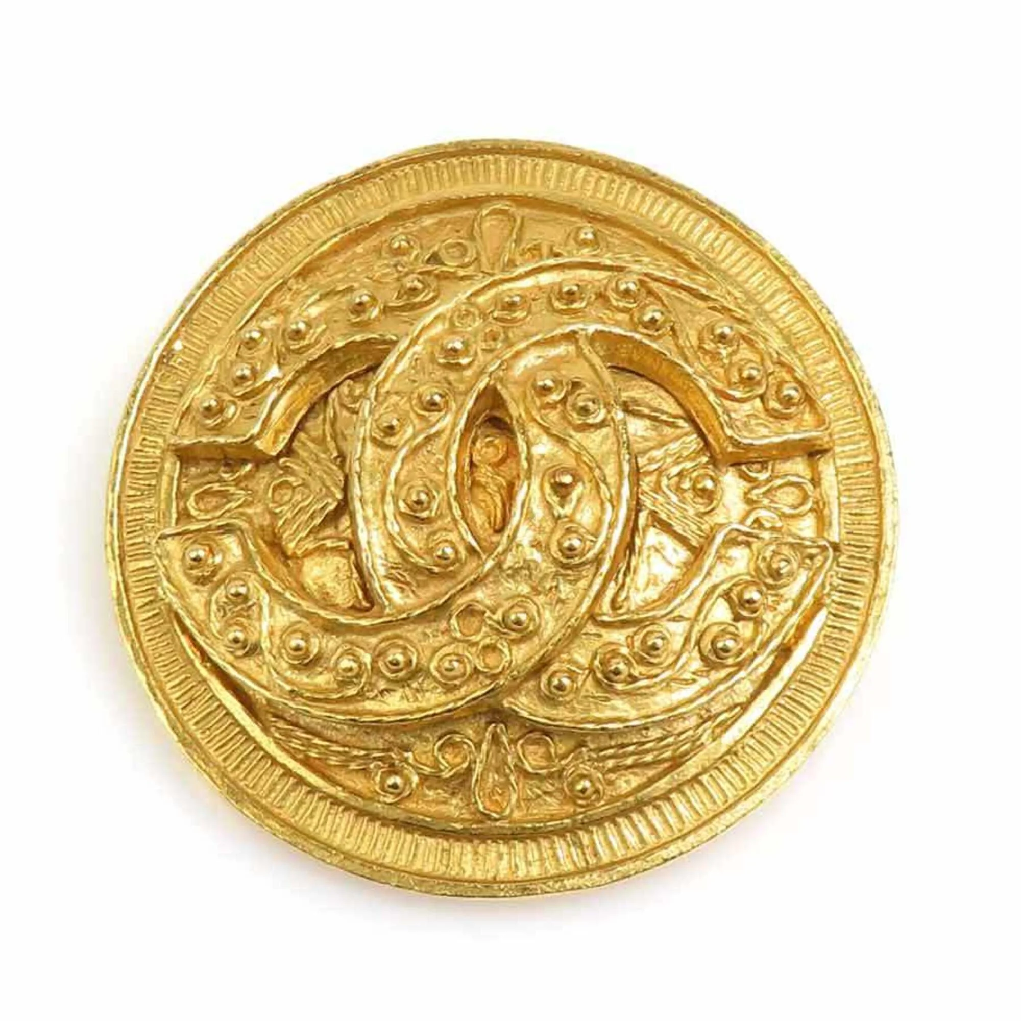 CC Logo Brooch Gold-Tone Metal