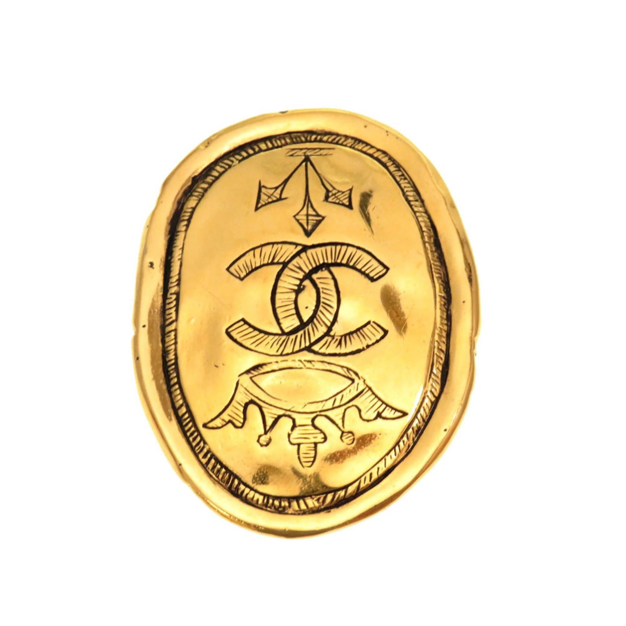 CC Logo Brooch Gold-Tone Metal