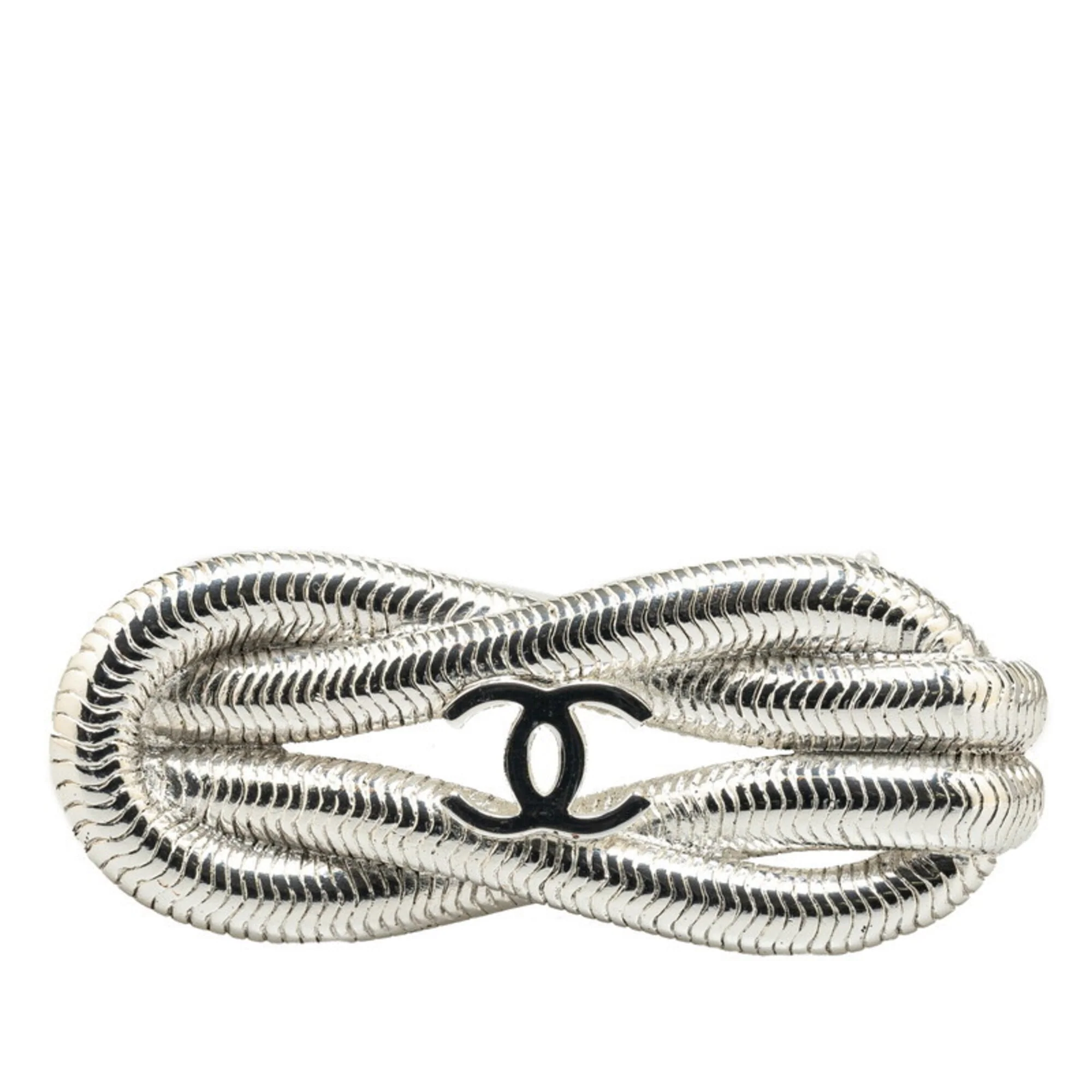 CC Logo Brooch Silver-Tone Metal