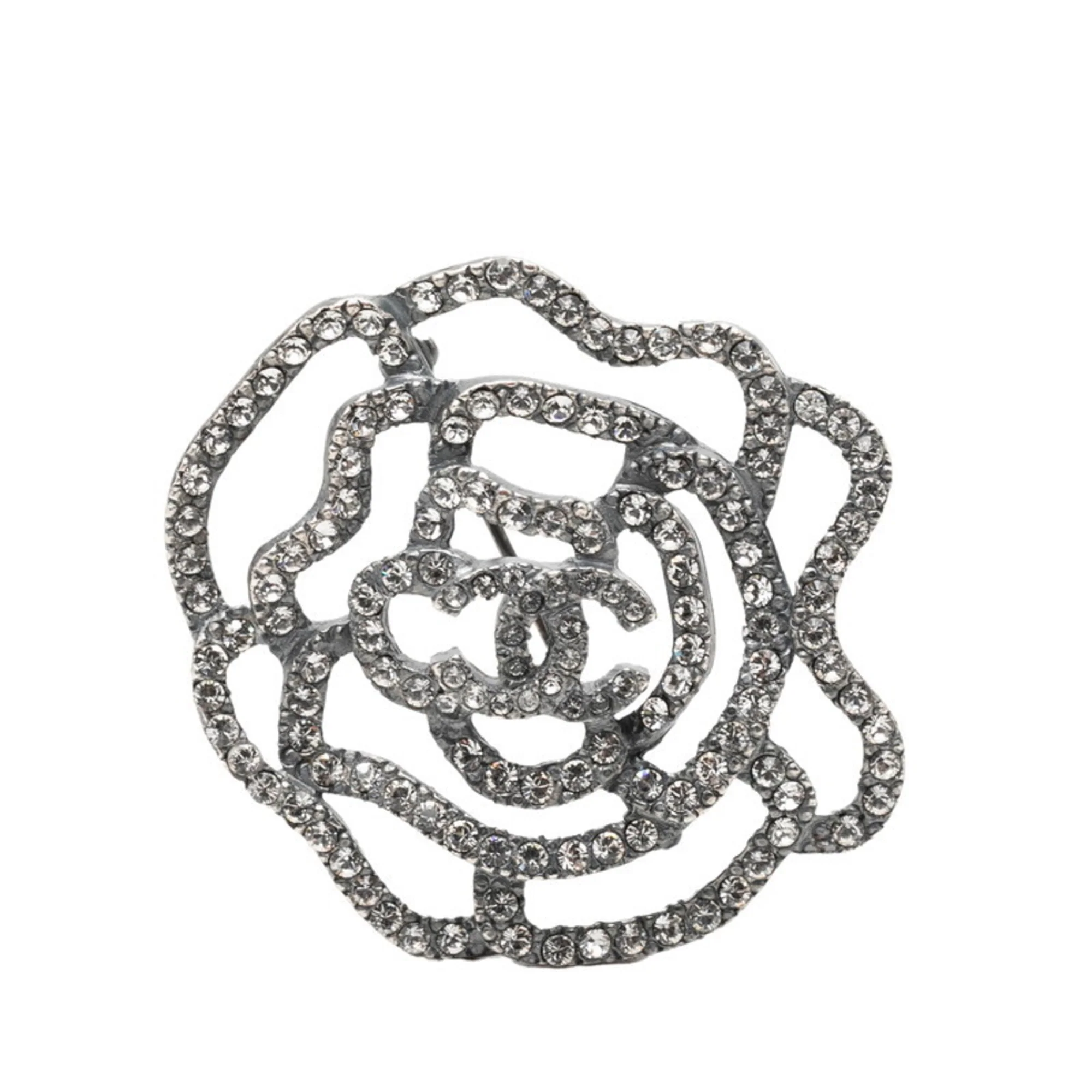 CC Logo Brooch Silver-Tone Metal