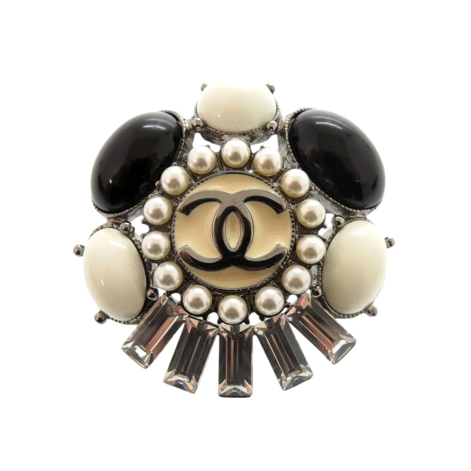 CC Logo Brooch Silver-Tone Metal