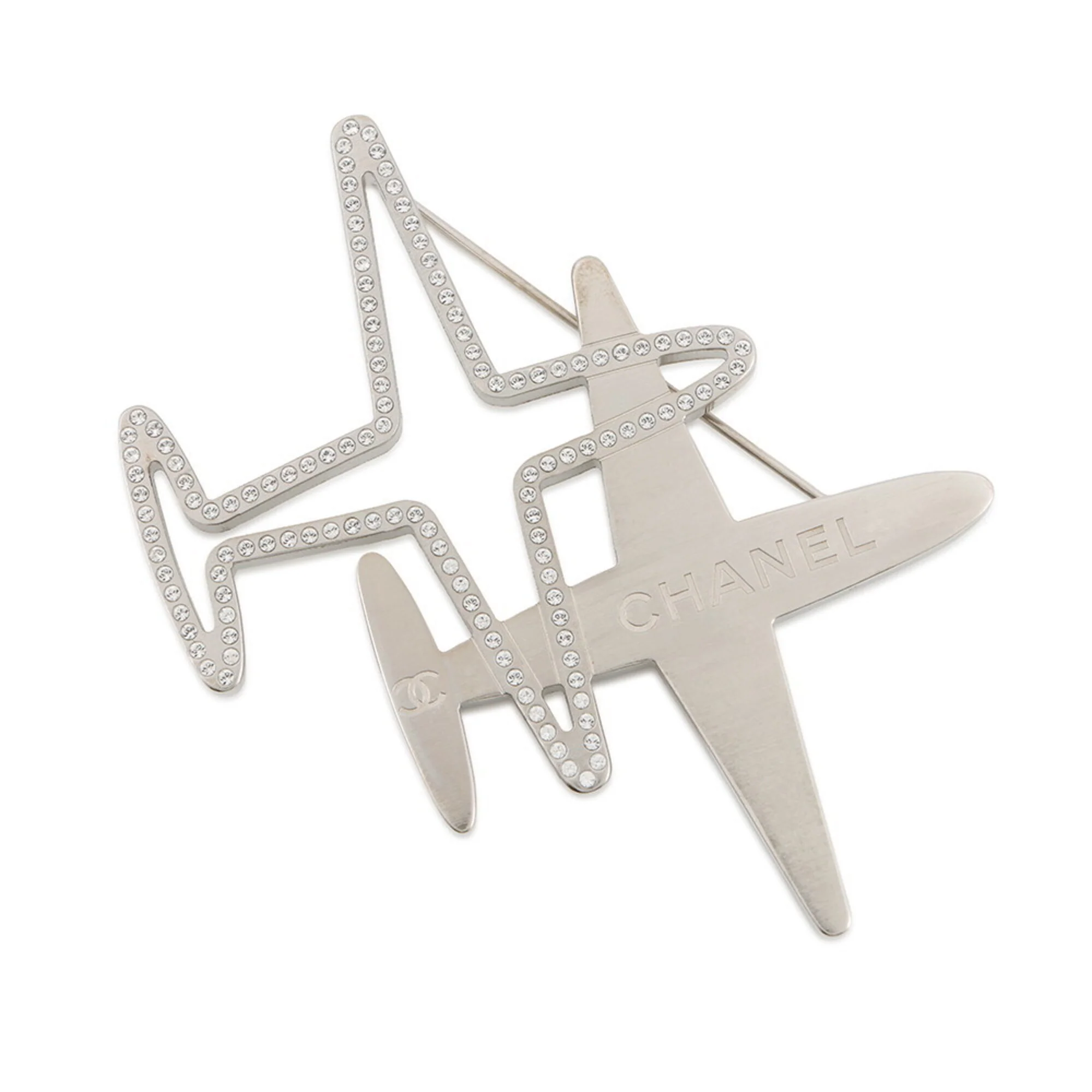 CC Logo Brooch Silver-Tone Metal