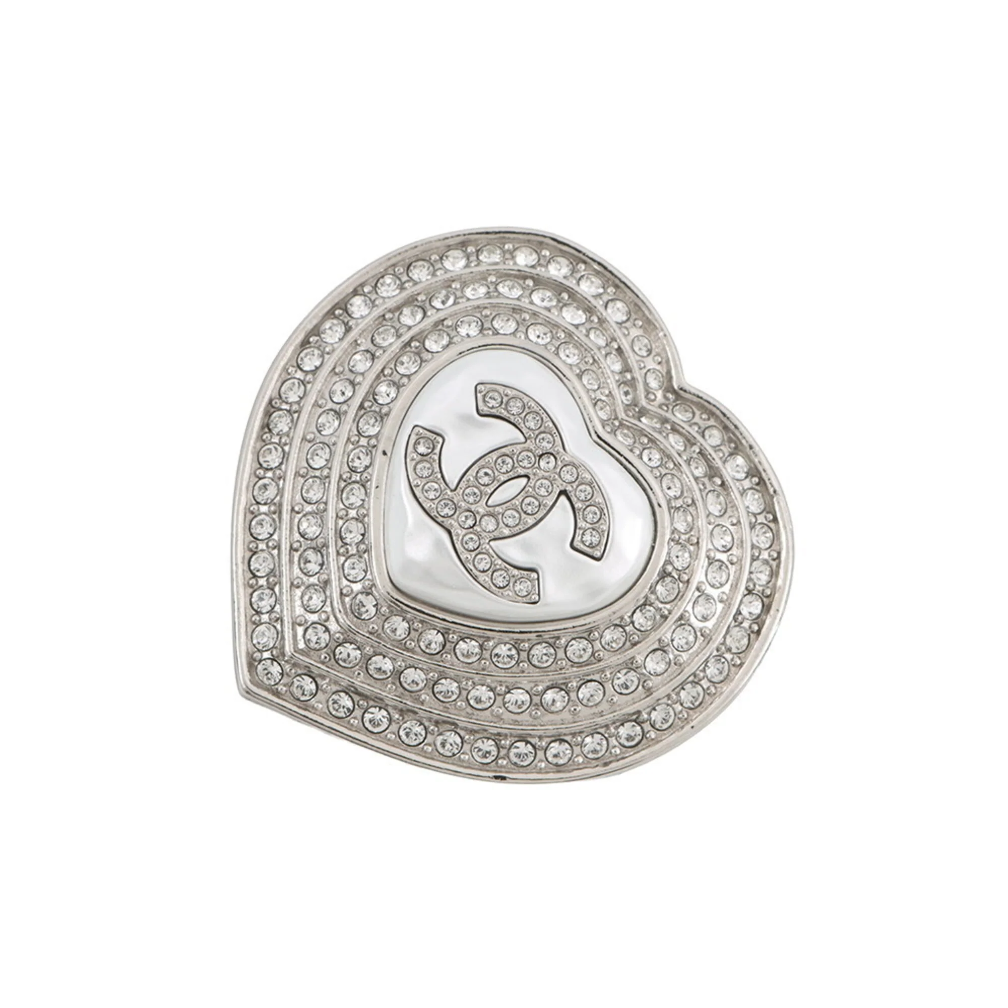 CC Logo Heart Brooch Silver-Tone Metal