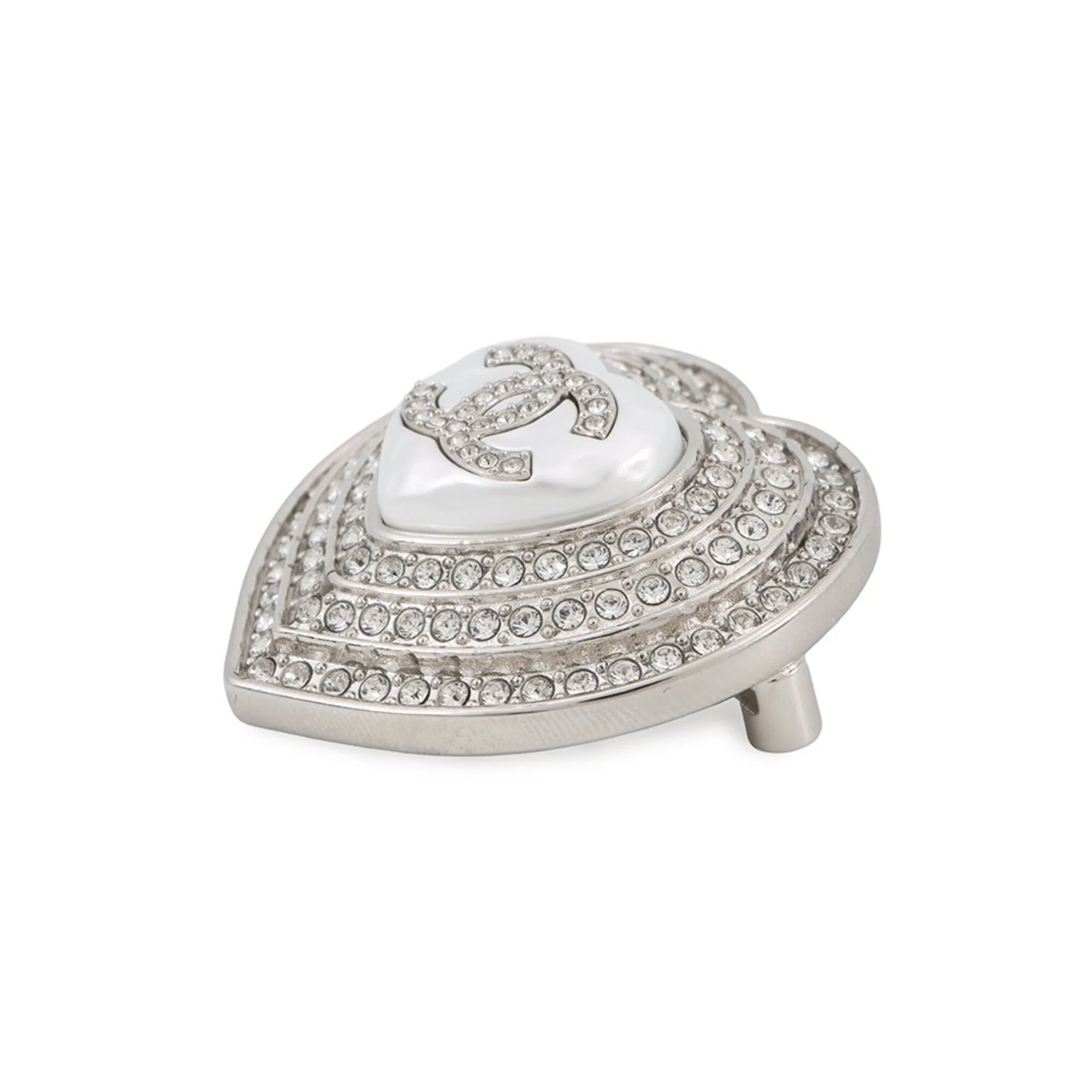 CC Logo Heart Brooch Silver-Tone Metal - Image 2