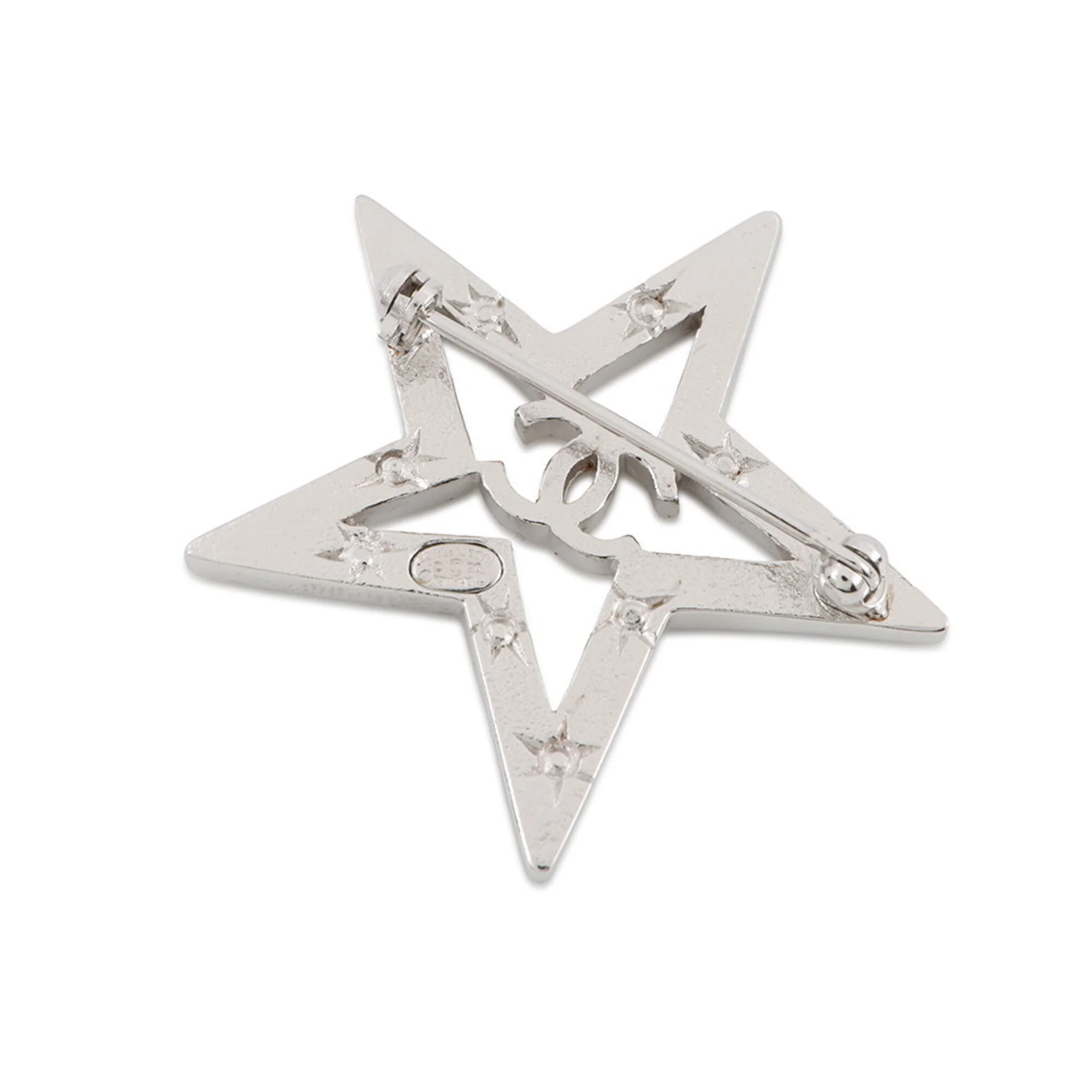 CC Logo Star Brooch Silver-Tone Metal - Image 3