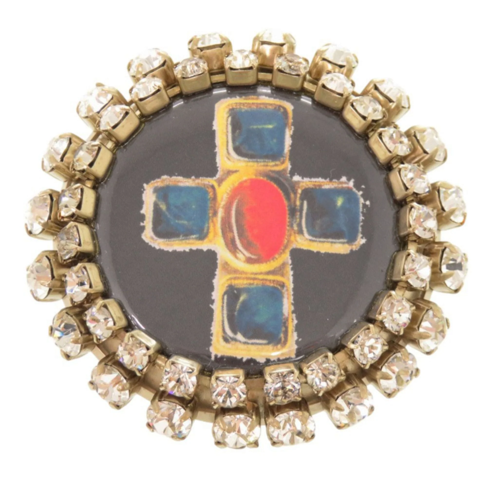 Cross Motif Brooch Metal and Rhinestone Black