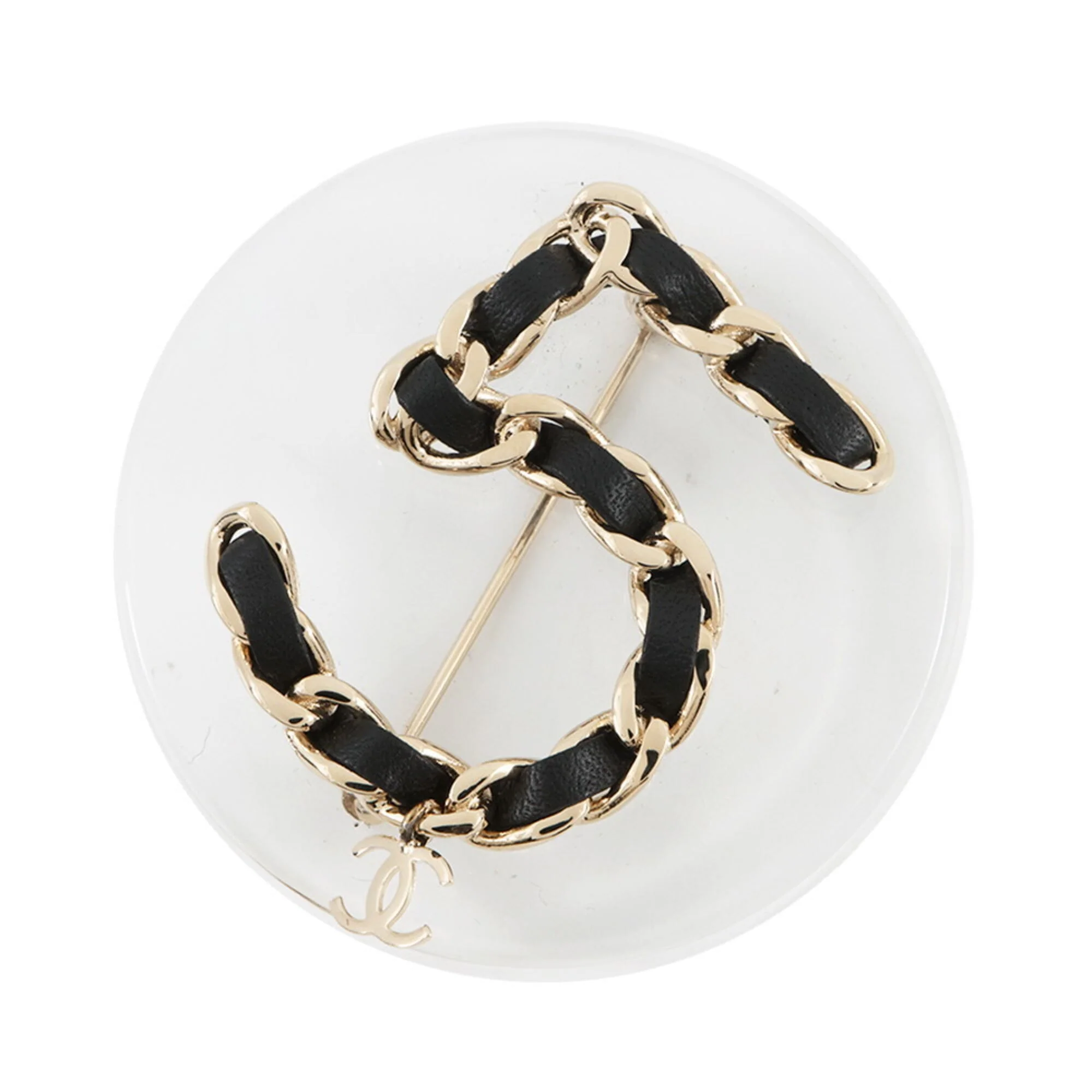 Round No. 5 Brooch Leather Black and Clear