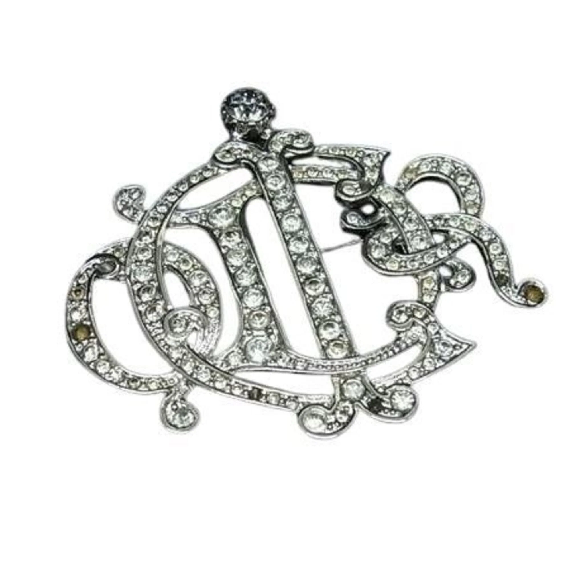 Brooch Metal Silver with Rhinestones