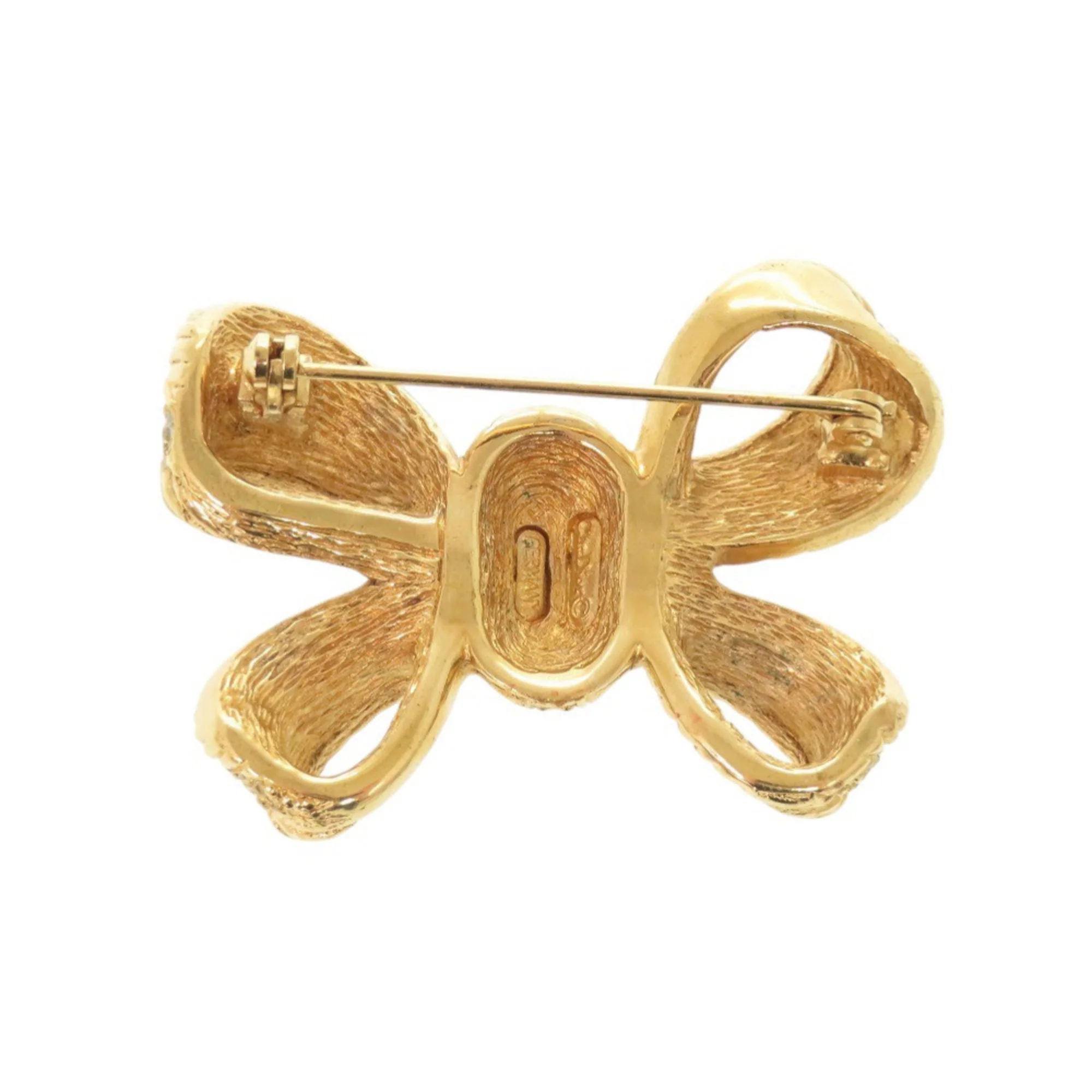 Ribbon Brooch Metal and Rhinestone Gold - Image 2