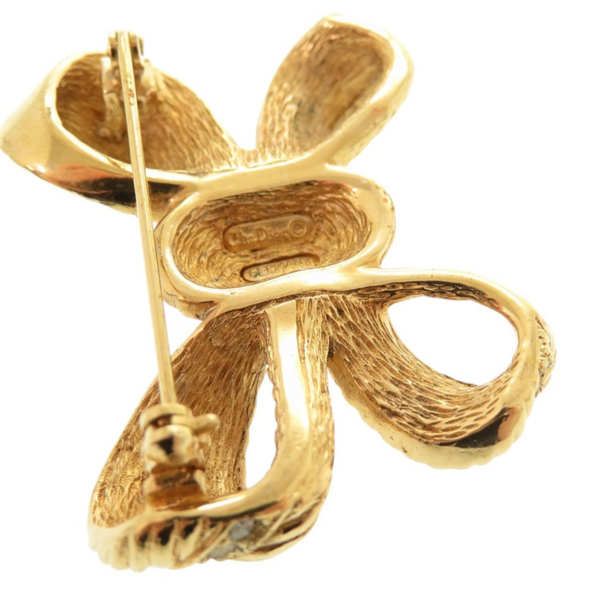 Ribbon Brooch Metal and Rhinestone Gold - Image 6