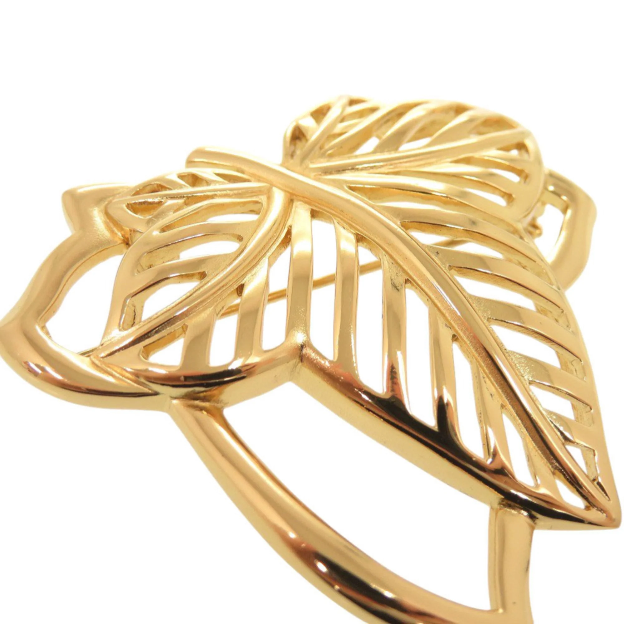 Vintage Leaf Motif Brooch Metal Gold - Image 5