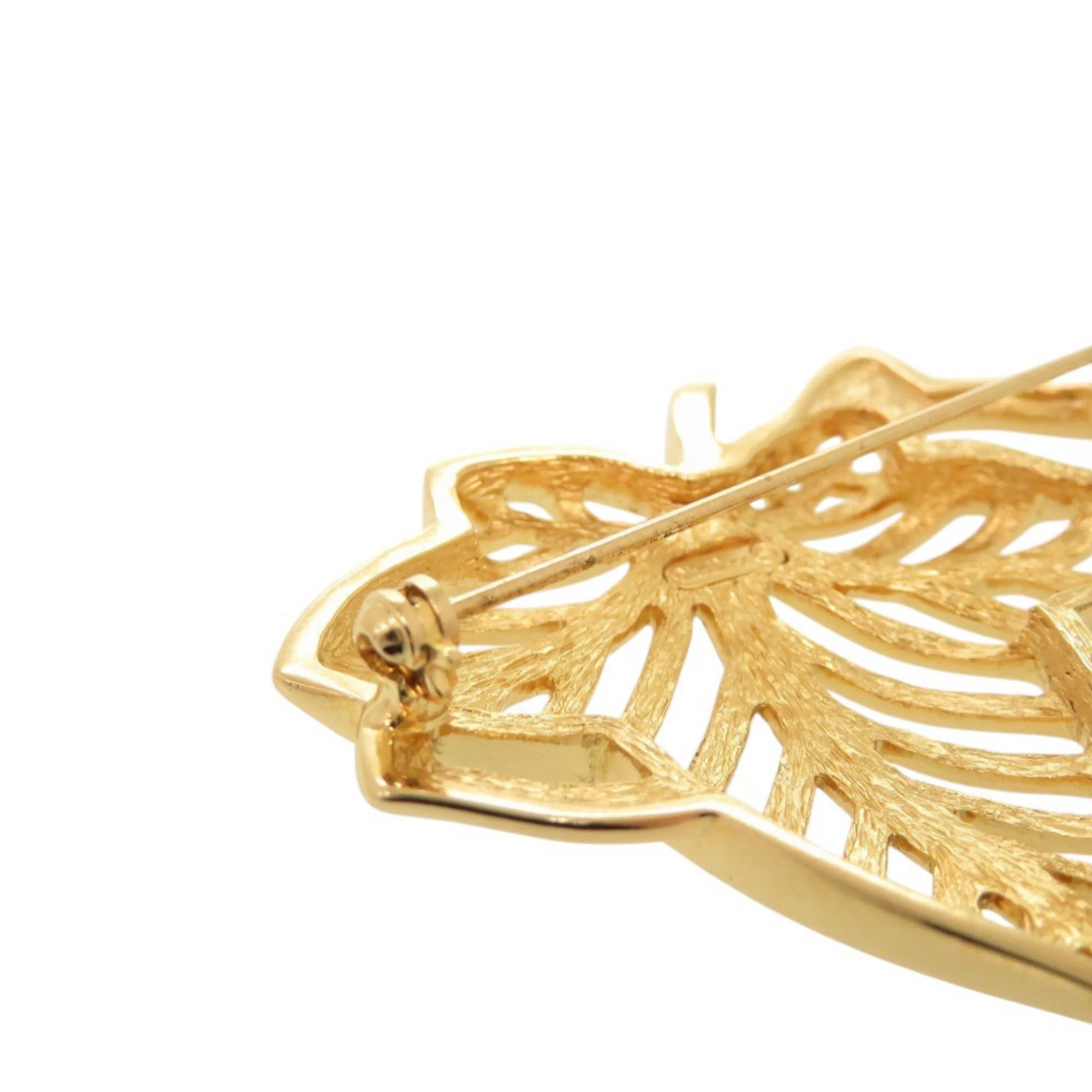 Vintage Leaf Motif Brooch Metal Gold - Image 6