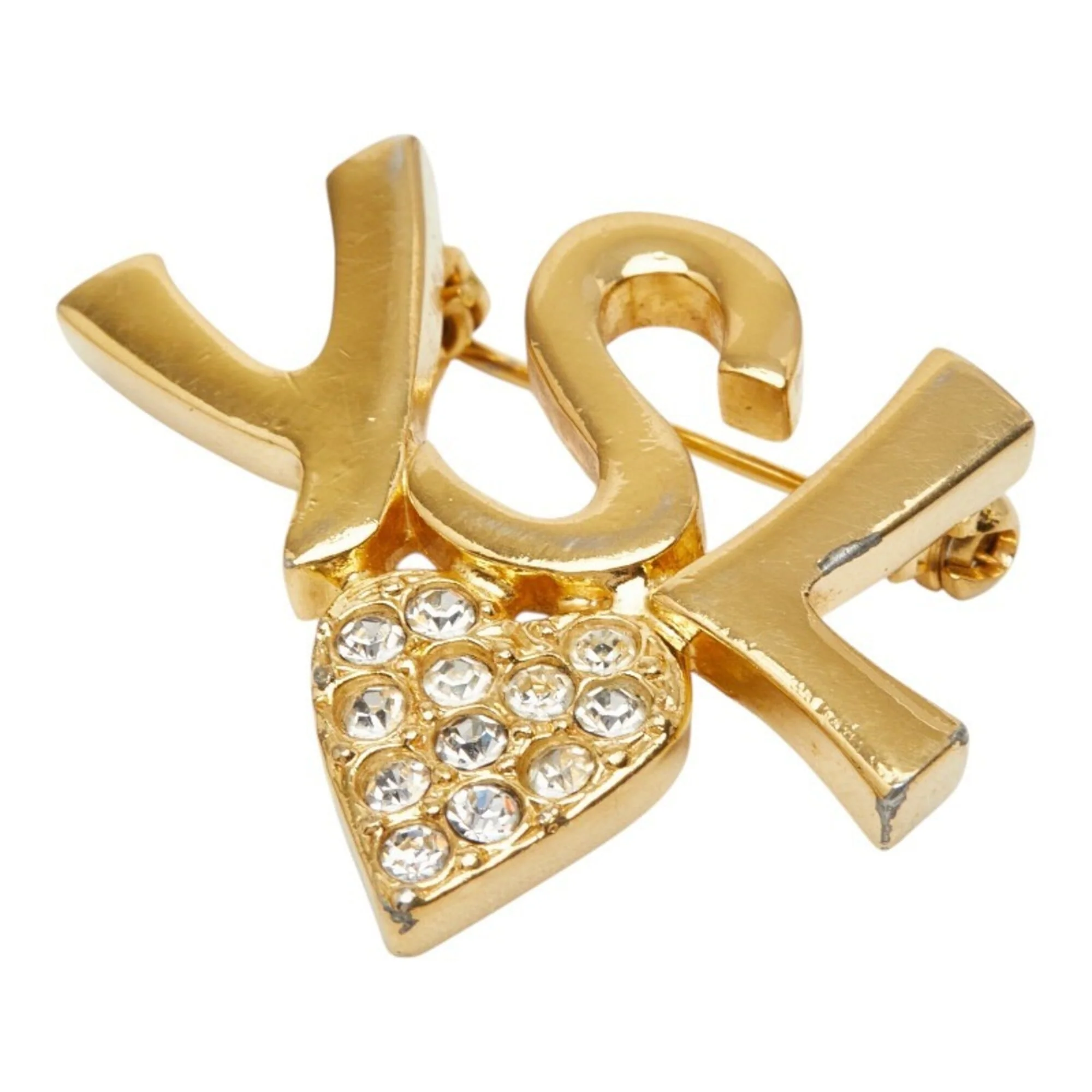 Heart Brooch Gold and Rhinestone