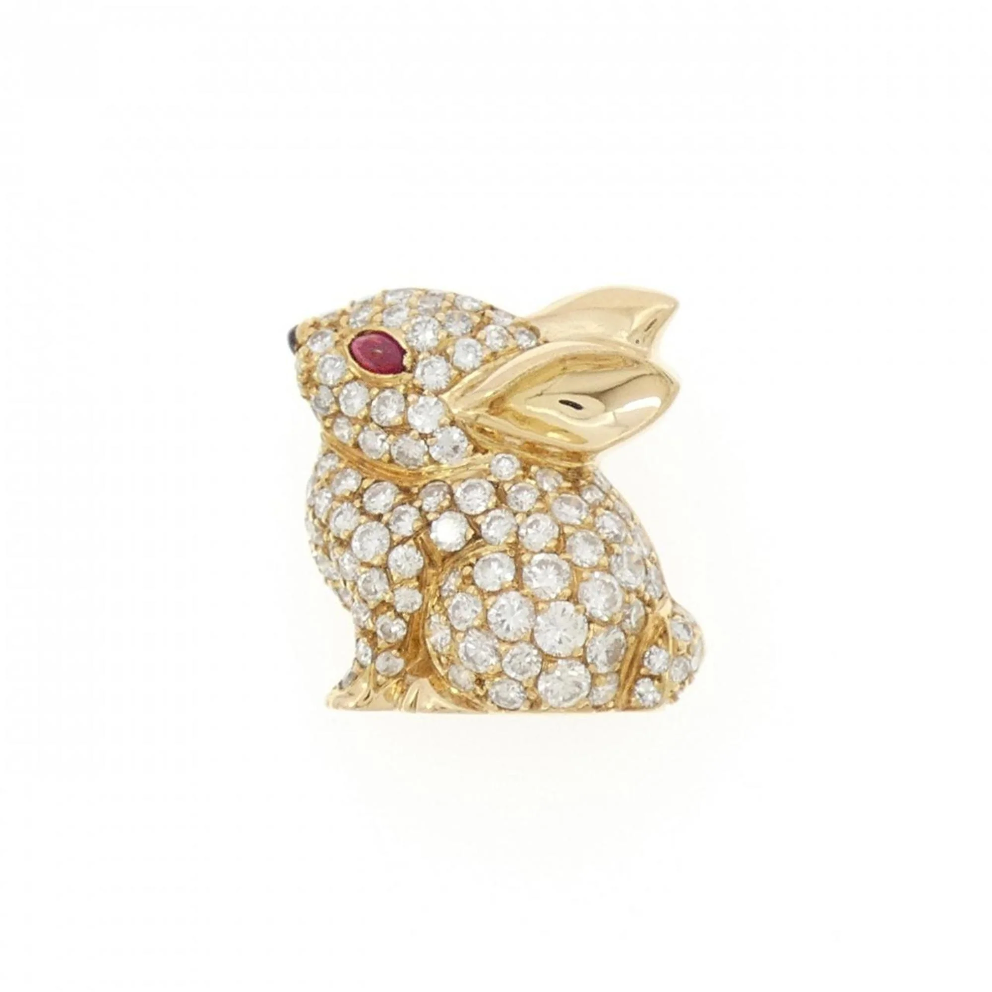 Brooch 18K Yellow Gold With Color Stone Diamond Onyx Ruby