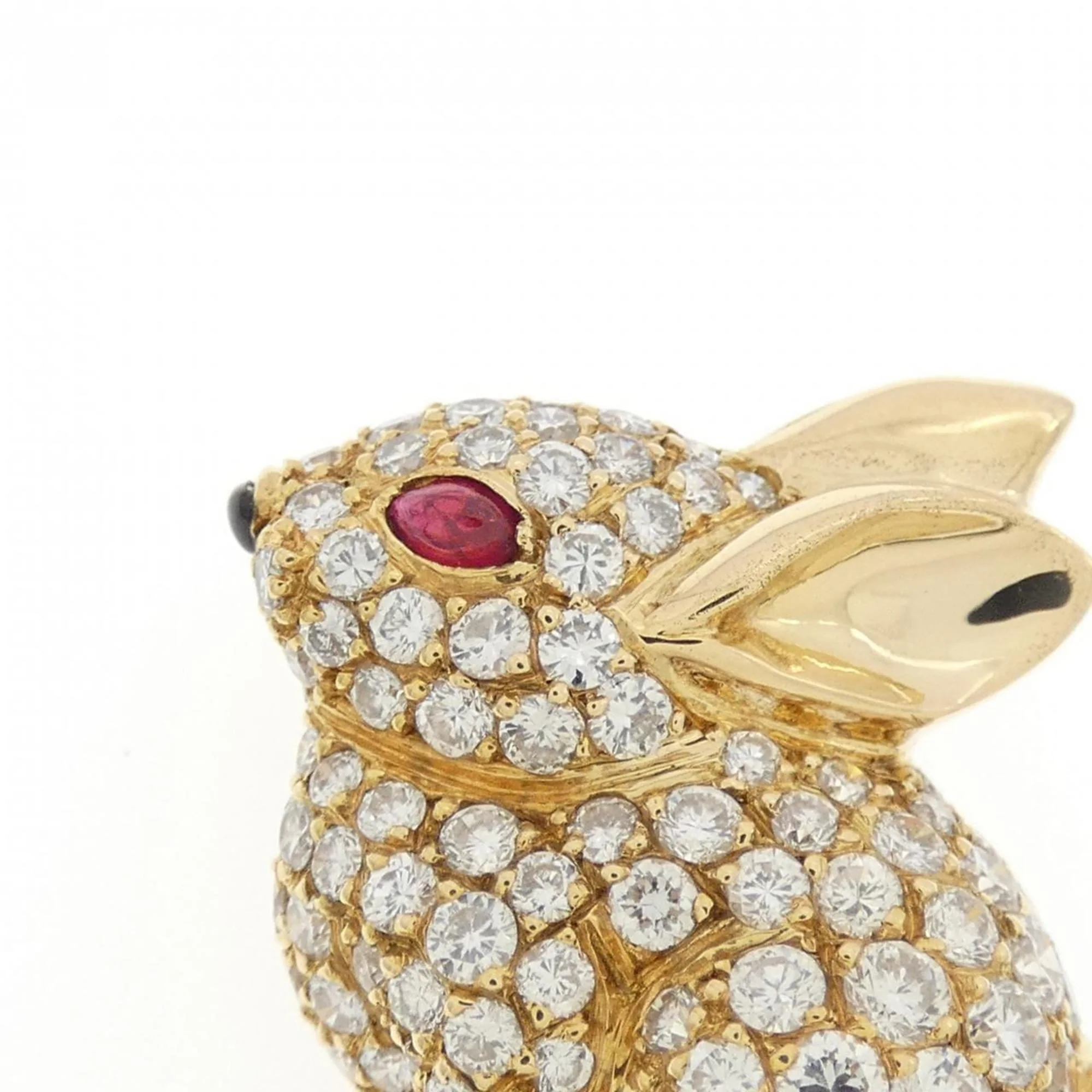 Brooch 18K Yellow Gold With Color Stone Diamond Onyx Ruby - Image 2