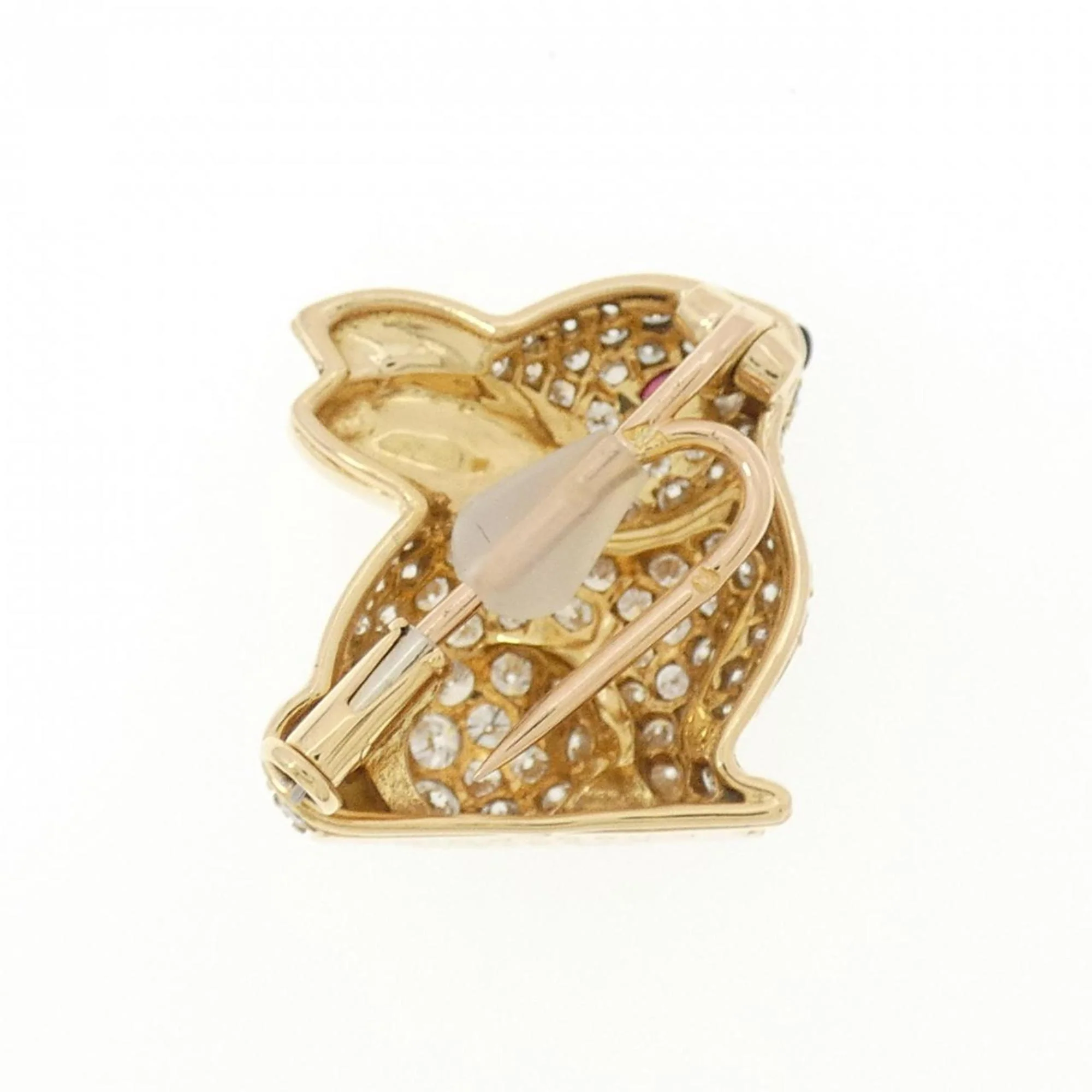 Brooch 18K Yellow Gold With Color Stone Diamond Onyx Ruby - Image 3
