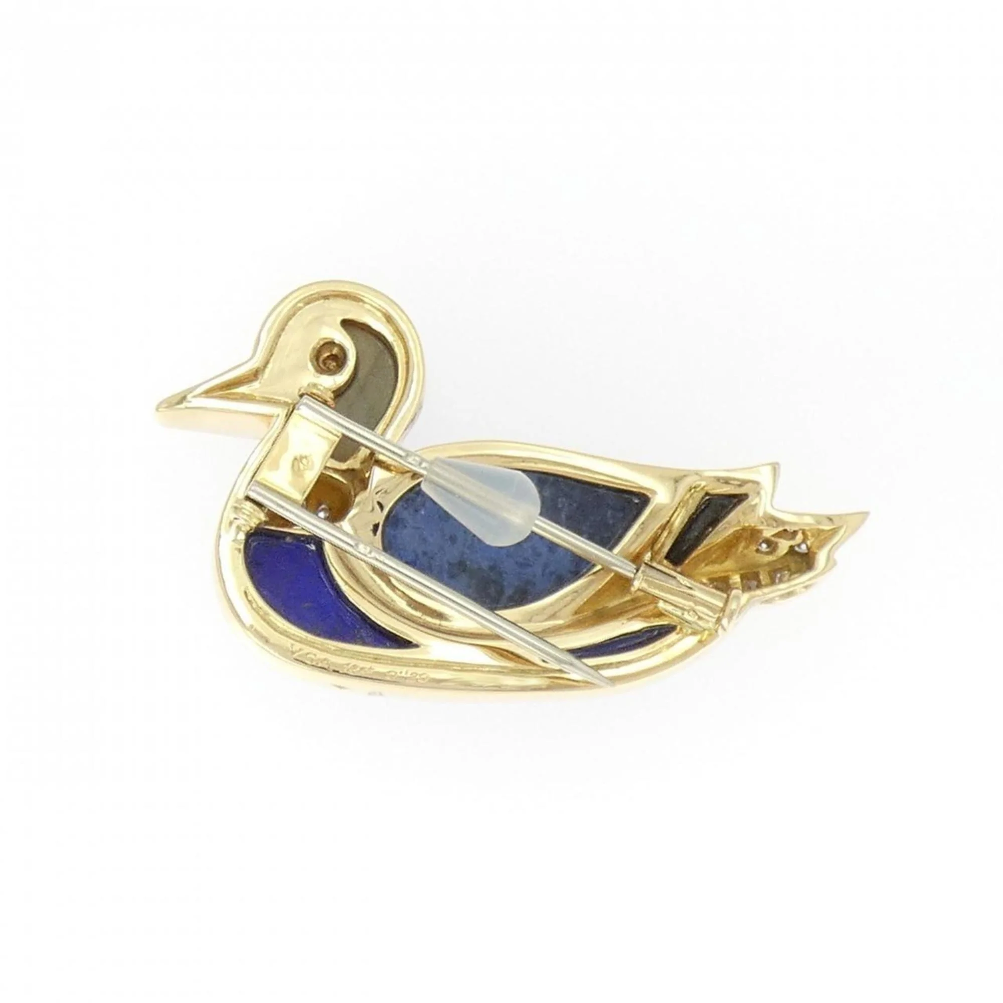 Brooch 18K Yellow Gold with Diamond Emerald and Lapis Lazuli - Image 3