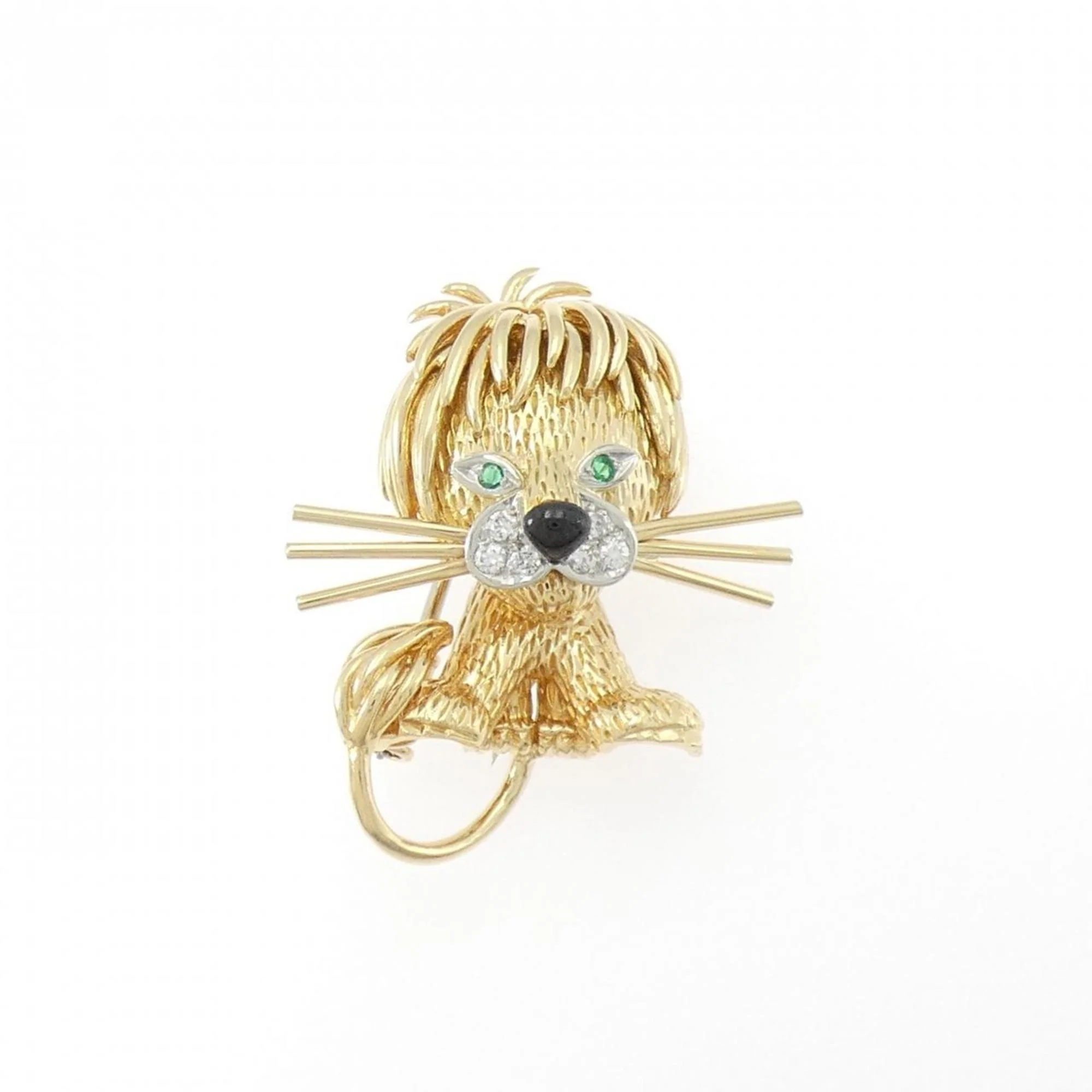 Brooch Enamel and 18K White Gold and 18K Yellow Gold with Color Stone and Diamond and Emerald