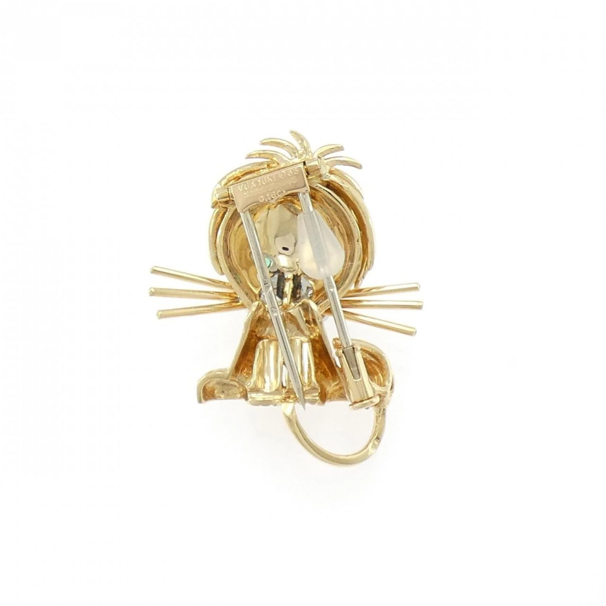 Brooch Enamel and 18K White Gold and 18K Yellow Gold with Color Stone and Diamond and Emerald - Image 3