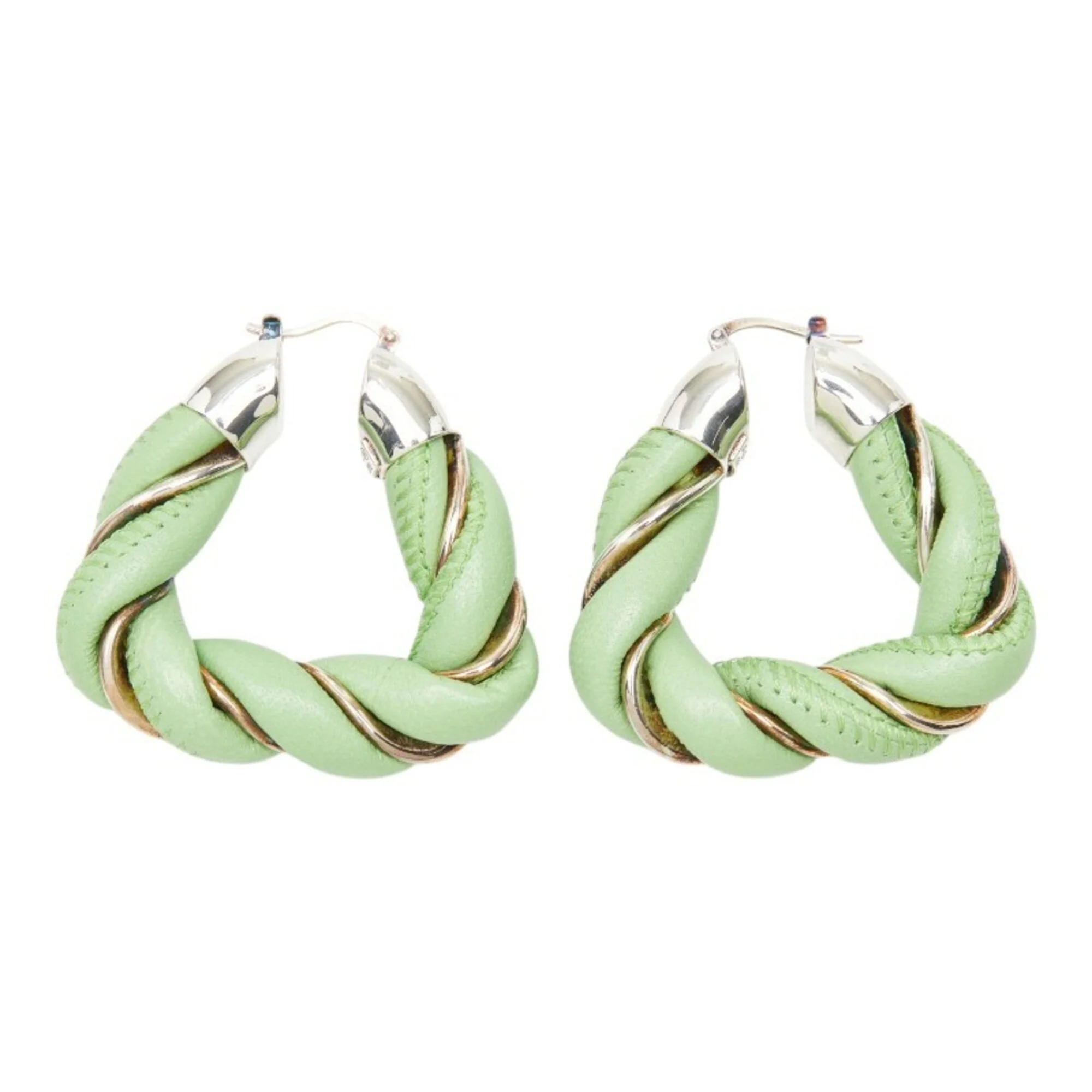 Earrings Hoop Leather and Sterling Silver - Image 2