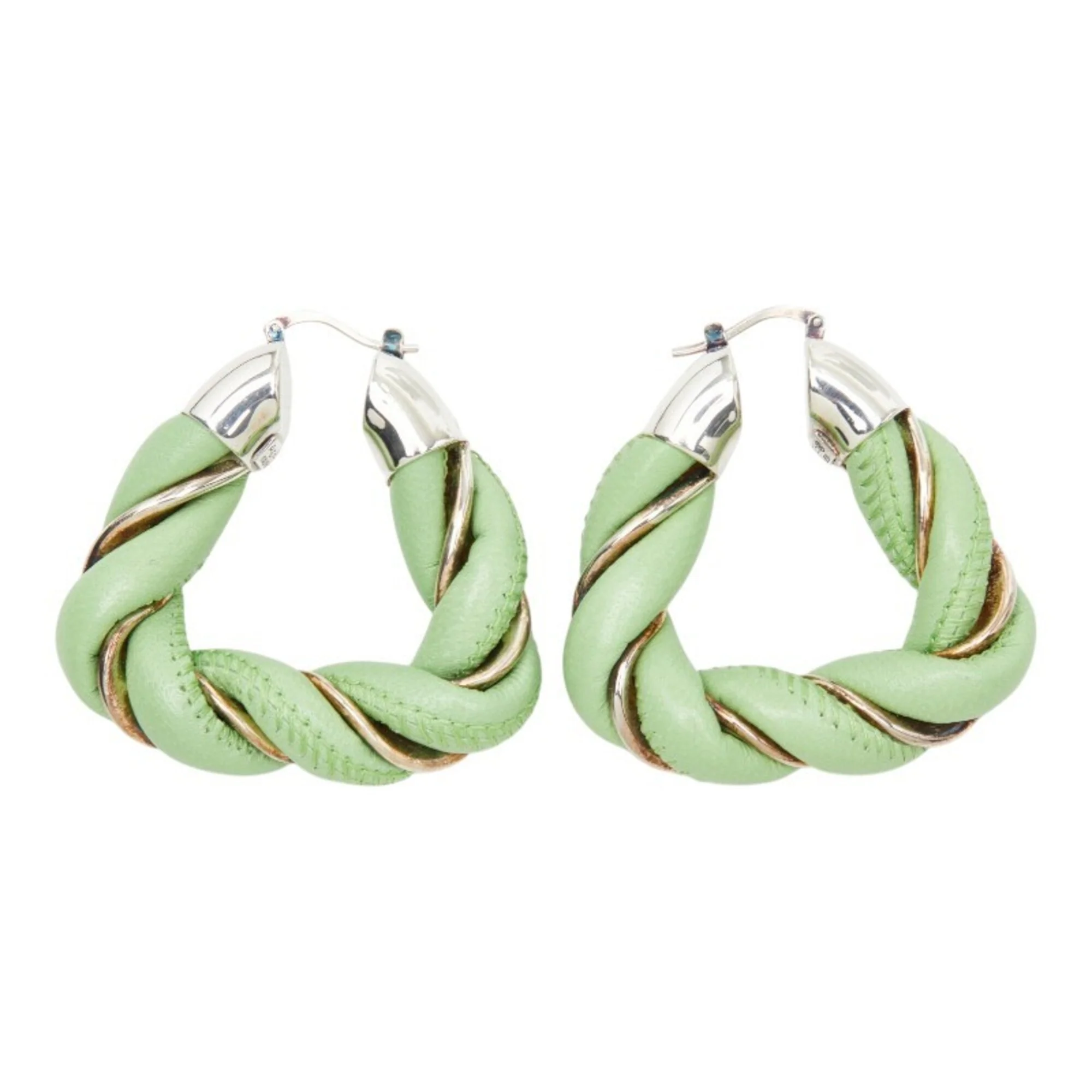Earrings Hoop Leather and Sterling Silver - Image 3