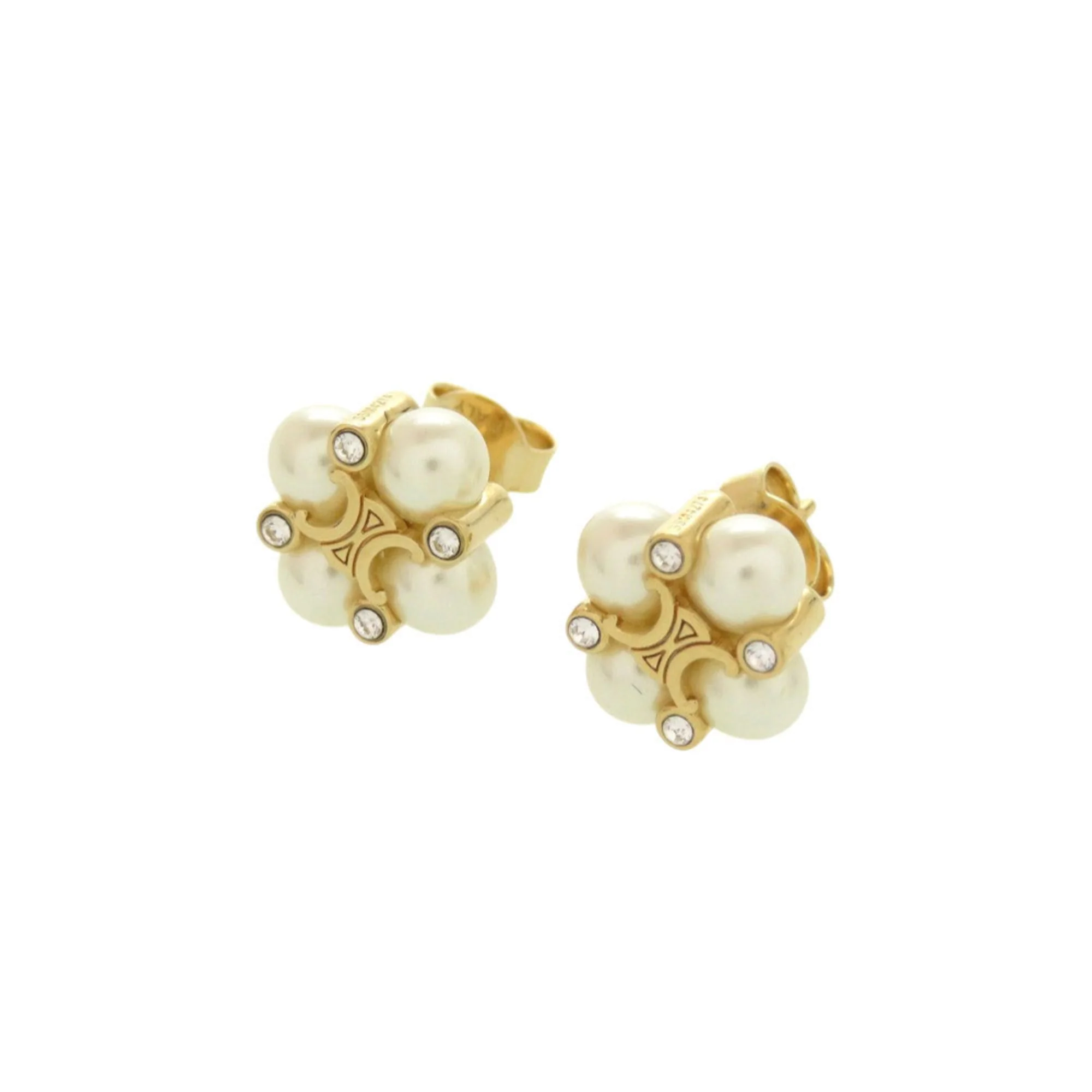 Earrings Pearl Gold-Tone Metal