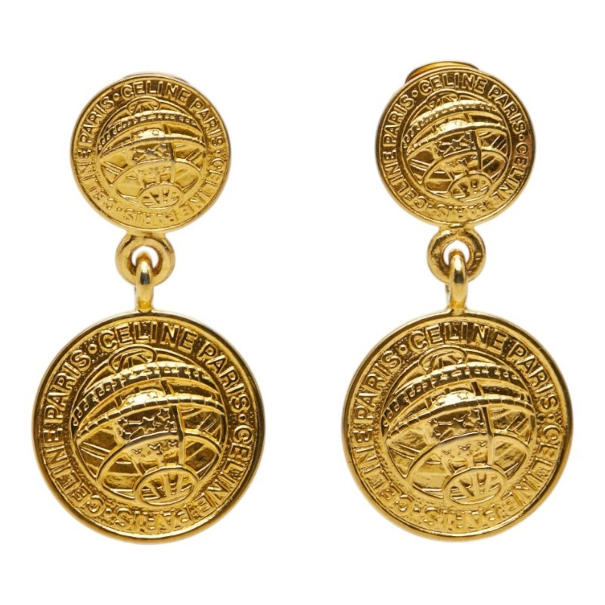 Vintage Earrings Logo Gold-Tone Metal