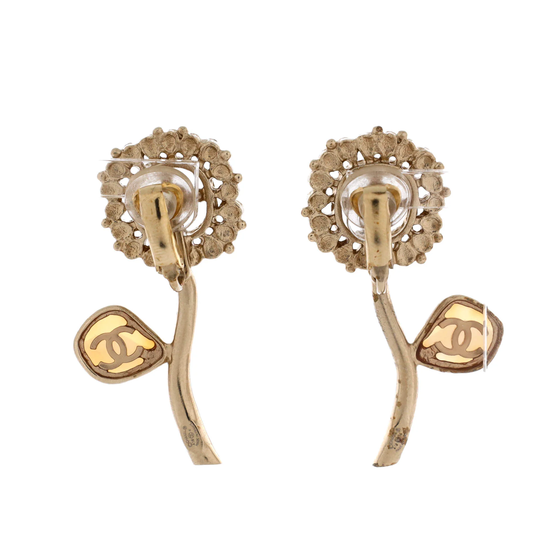 CC Flower Clip-On Earrings Metal with Faux Pearls, Crystals and Resin - Image 2