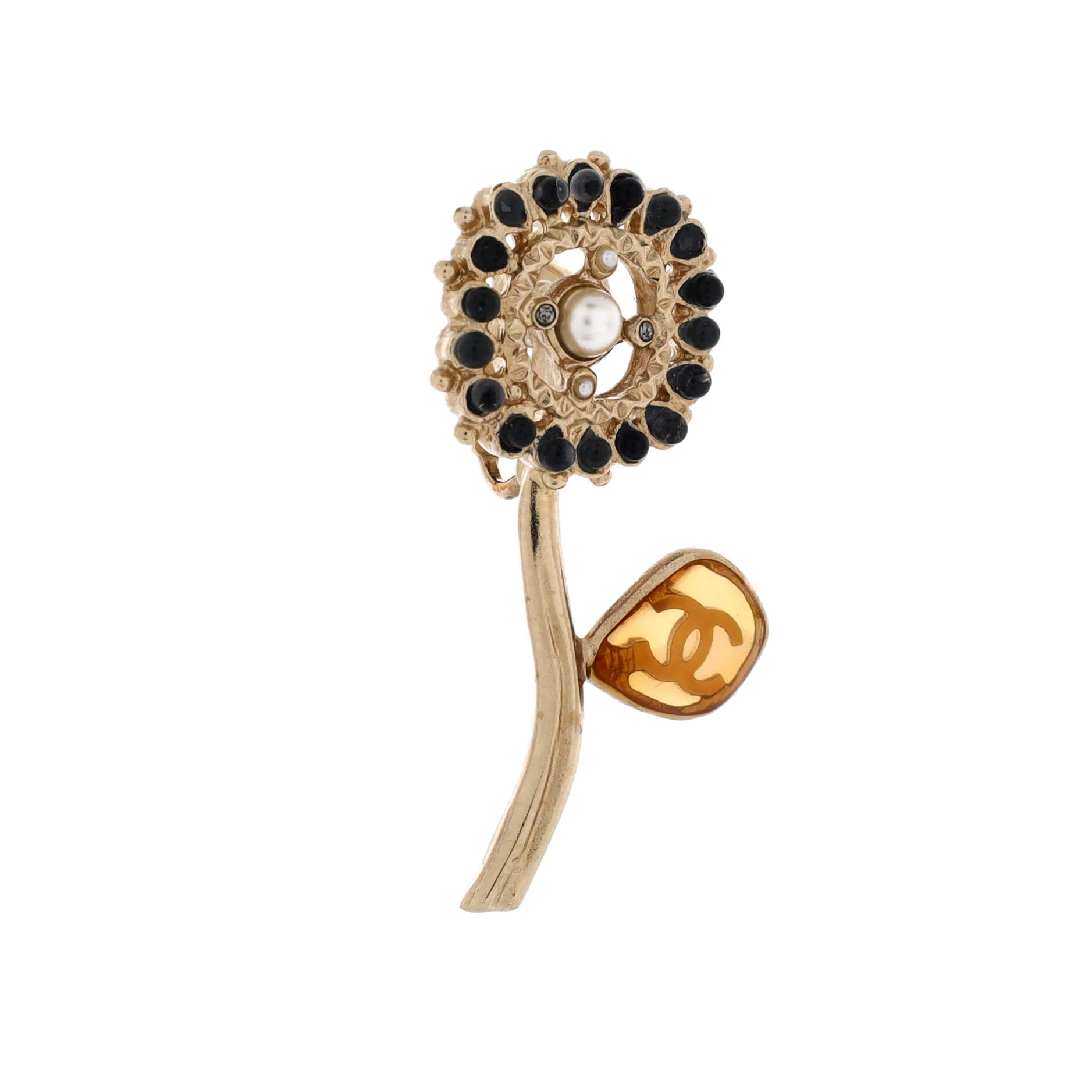 CC Flower Clip-On Earrings Metal with Faux Pearls, Crystals and Resin - Image 3