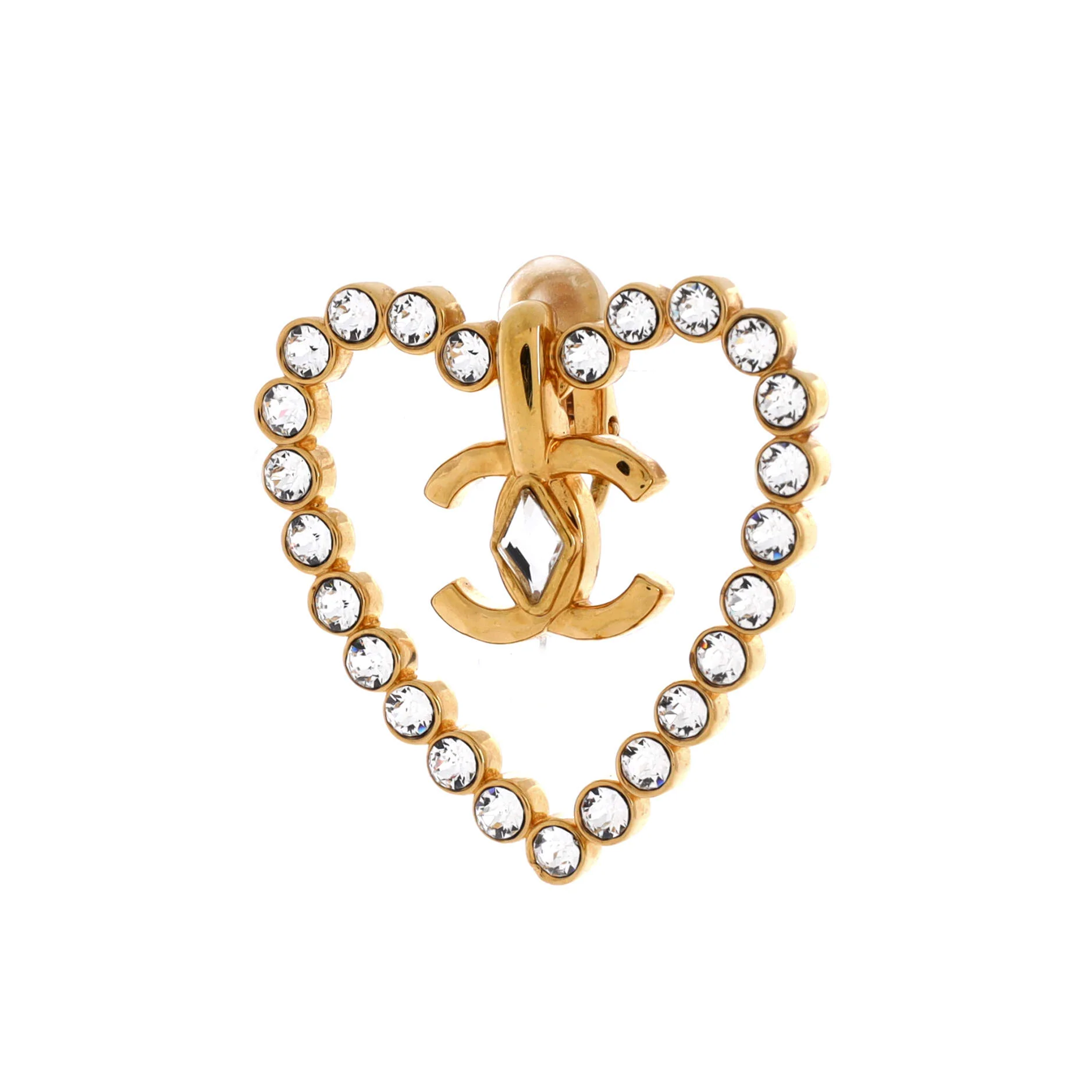 CC Heart Cut Out Stud Earrings Metal with Crystals Large - Image 2