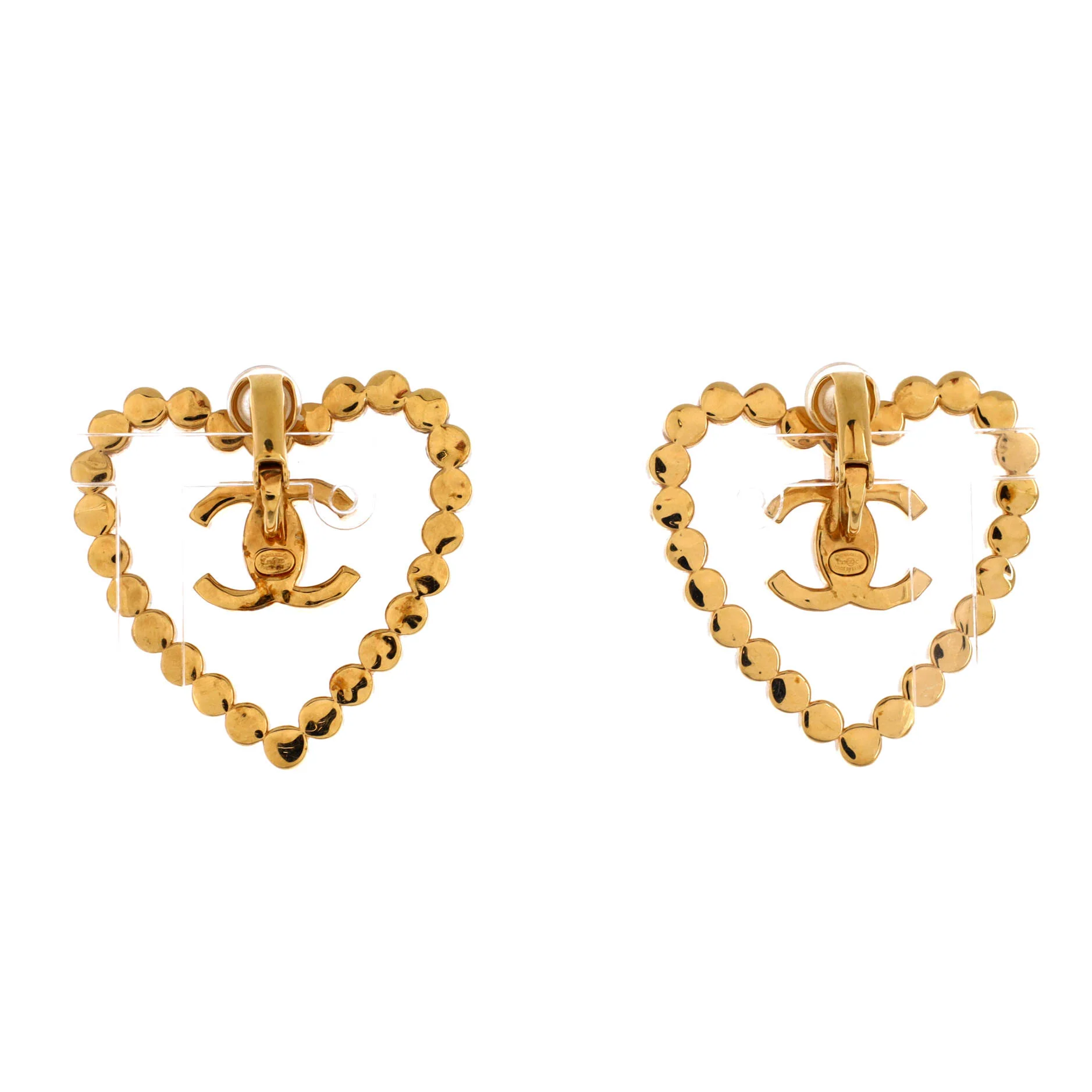 CC Heart Cut Out Stud Earrings Metal with Crystals Large - Image 3