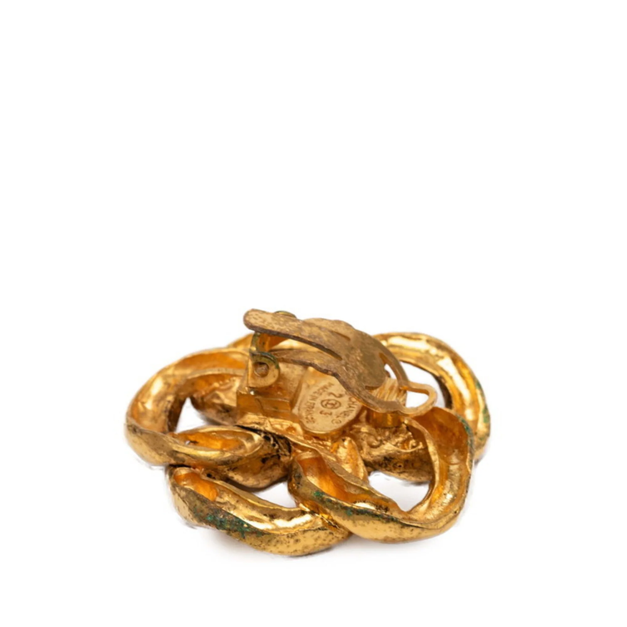 CC Logo Flower Clip-On Earrings Metal Gold-Tone Metal - Image 3