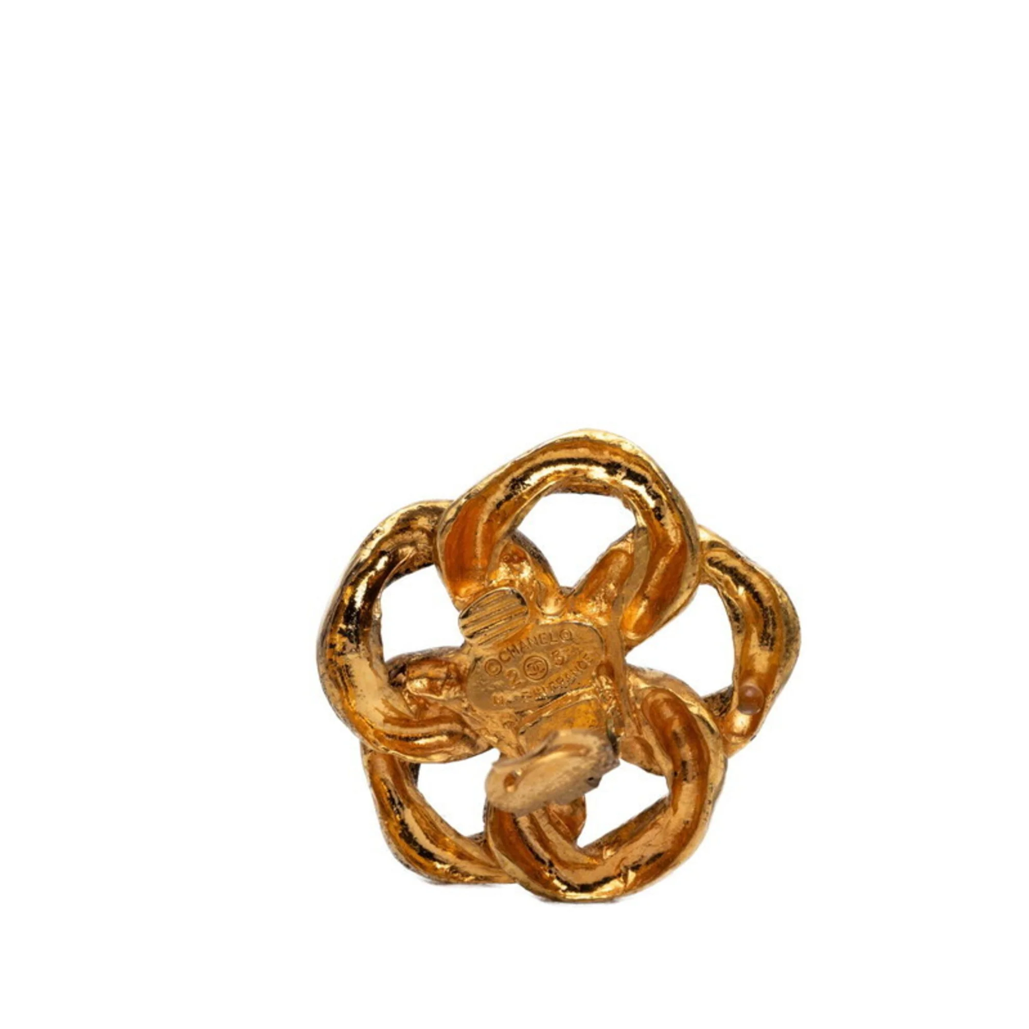 CC Logo Flower Clip-On Earrings Metal Gold-Tone Metal - Image 4