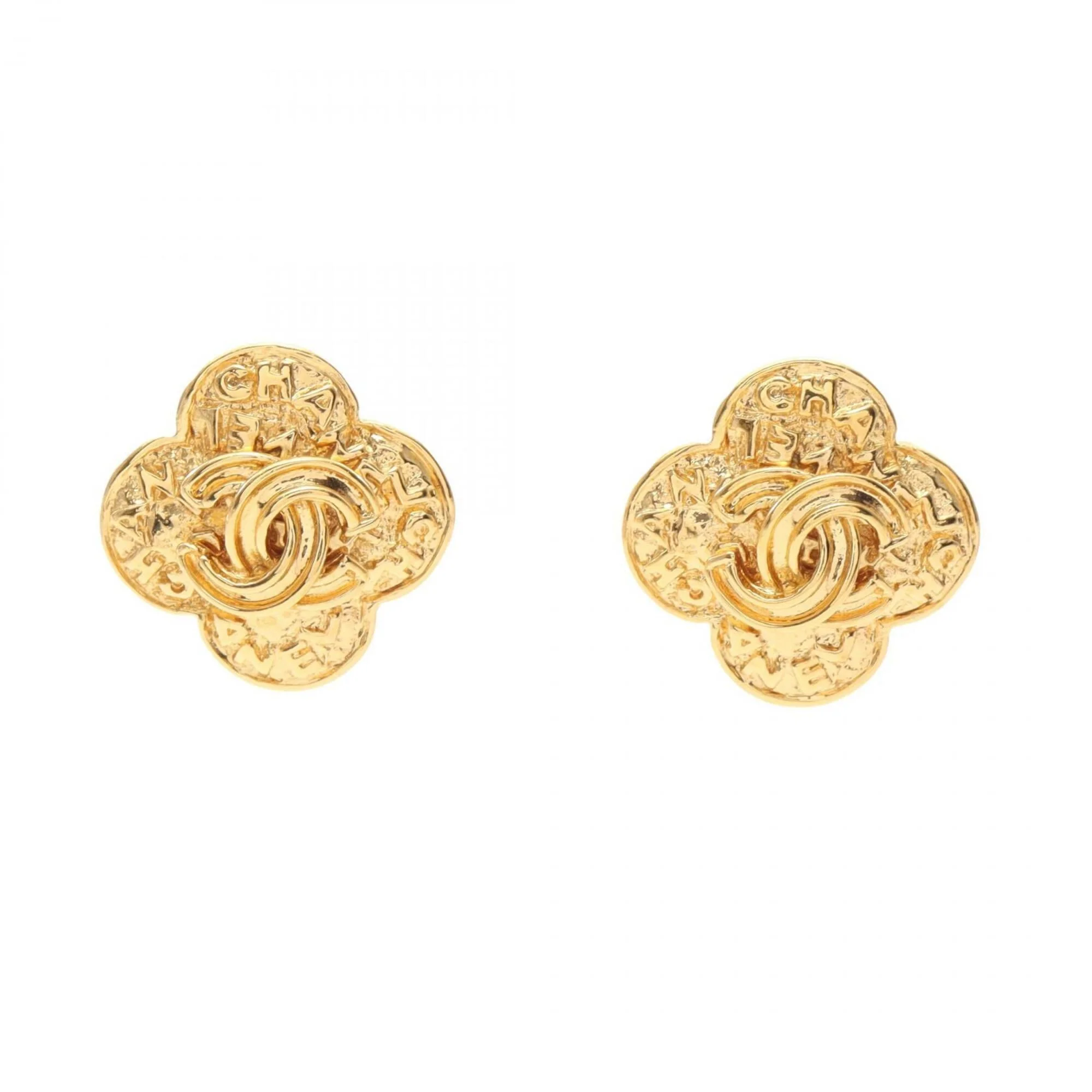 CC Logo Flower Clip-On Earrings Metal Gold-Tone Metal