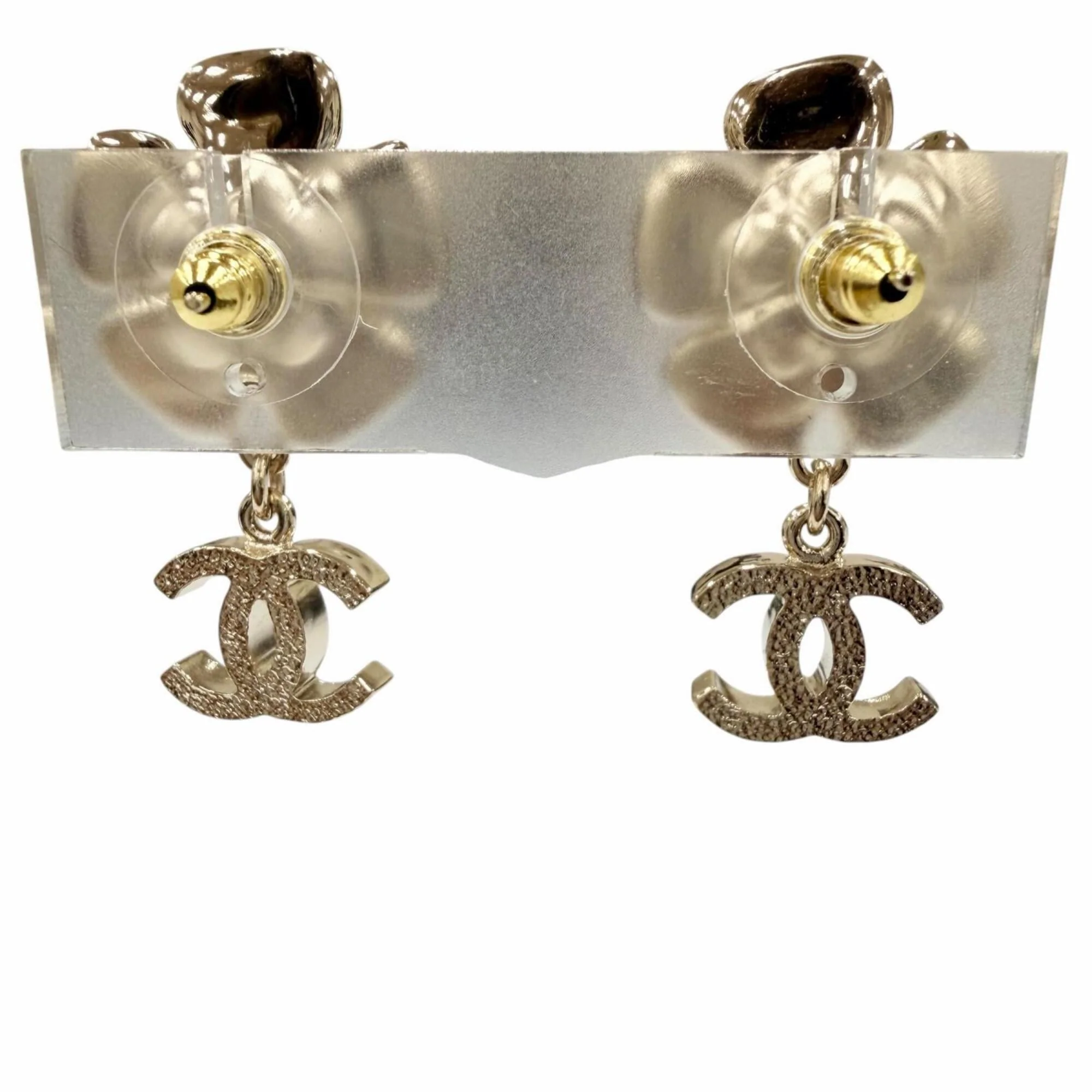 CC Logo Flower Earrings Metal Gold-Tone Metal - Image 4