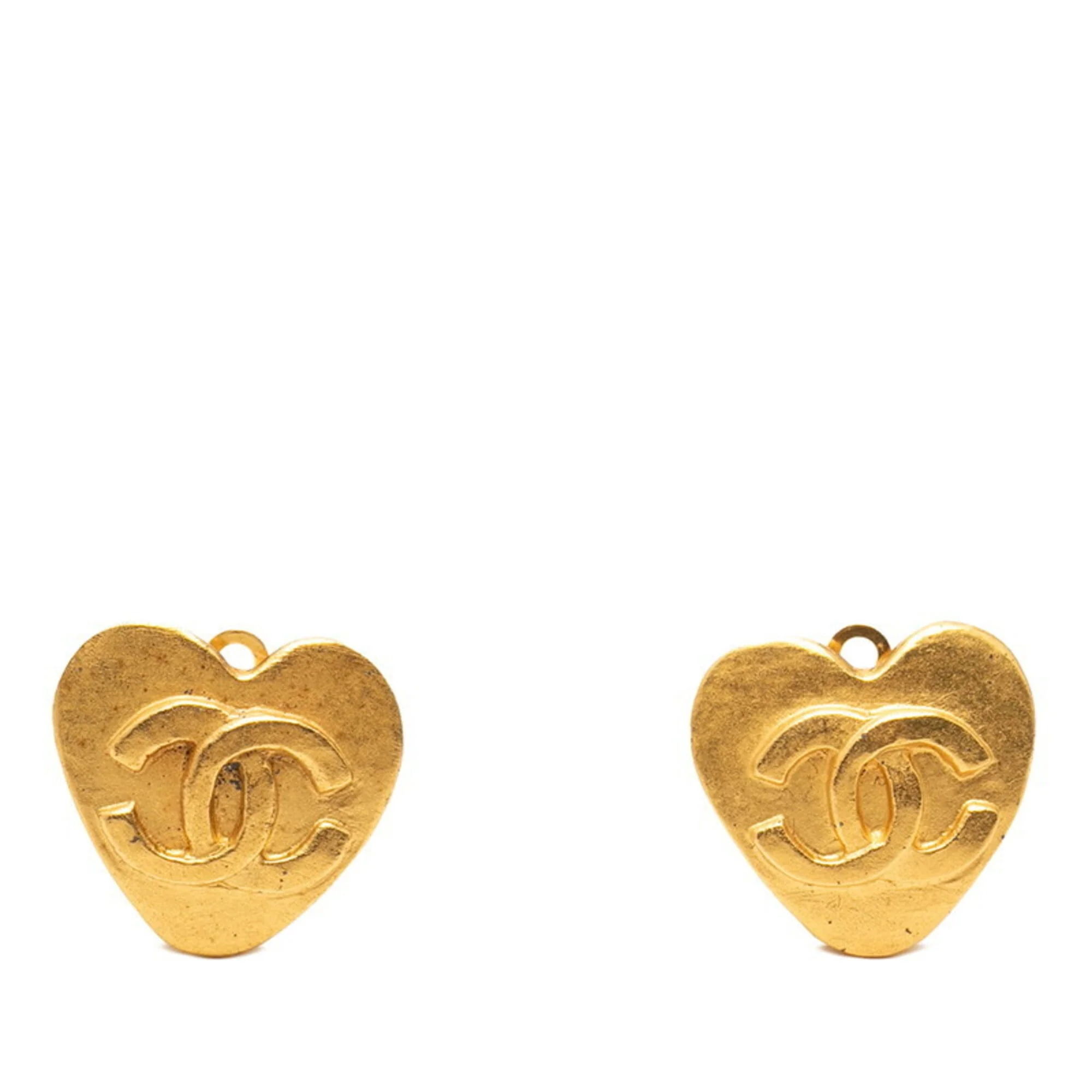 CC Logo Heart Clip-On Earrings Metal Gold-Tone Metal