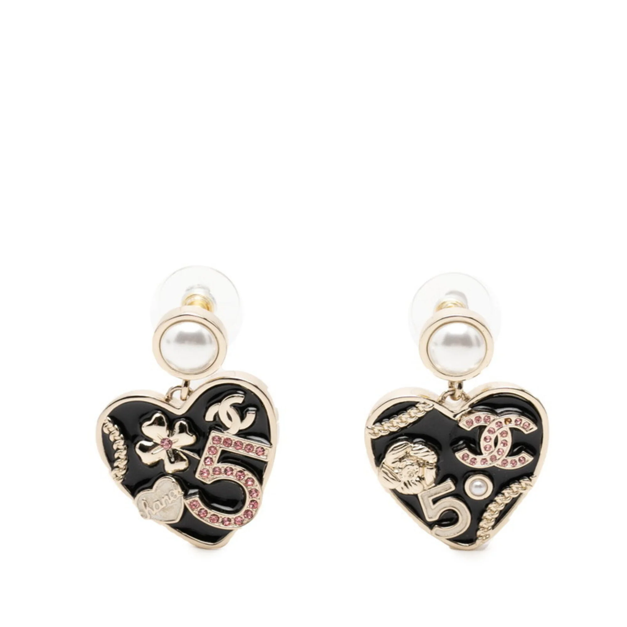CC Logo Heart Earrings Metal Gold-Tone Metal