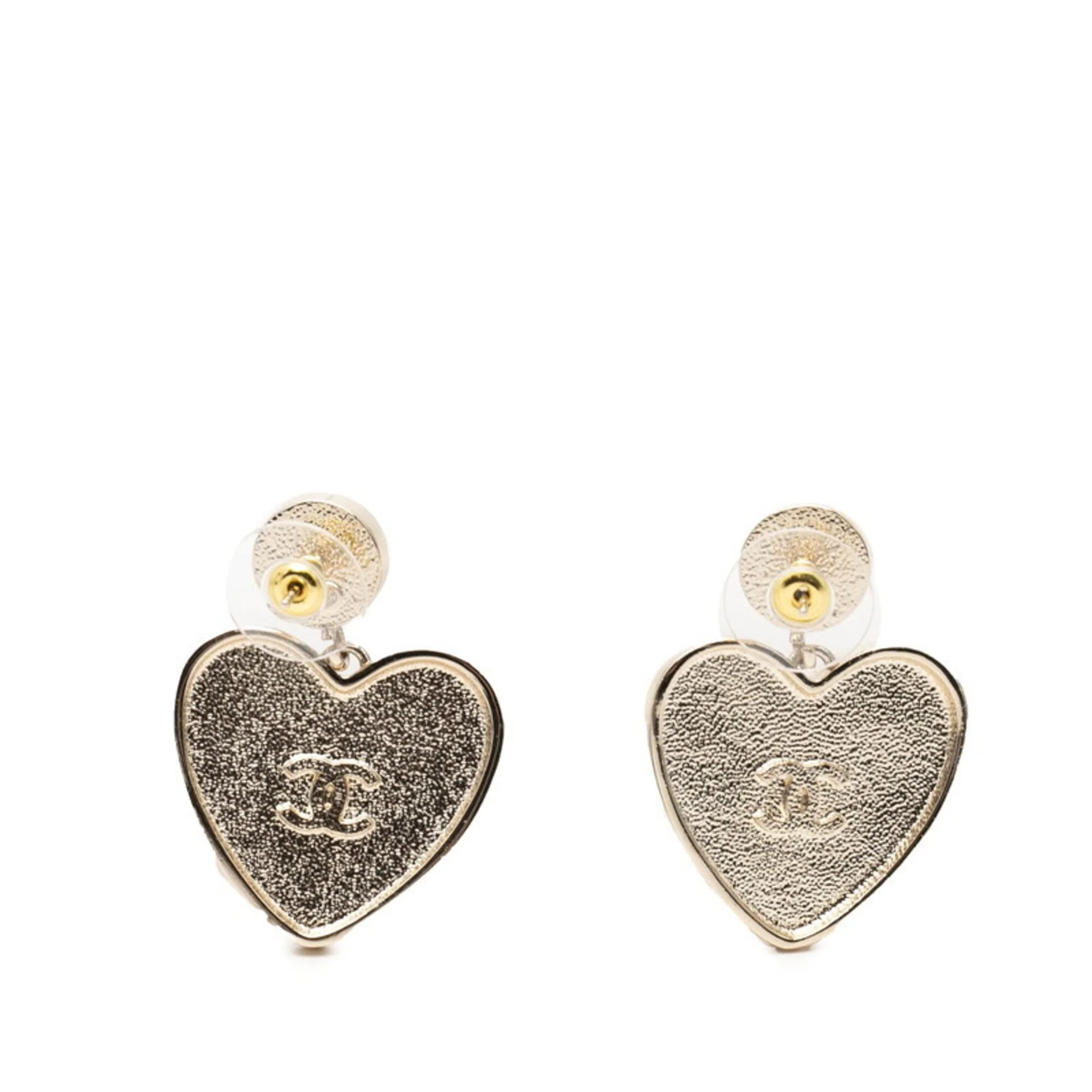 CC Logo Heart Earrings Metal Gold-Tone Metal - Image 2