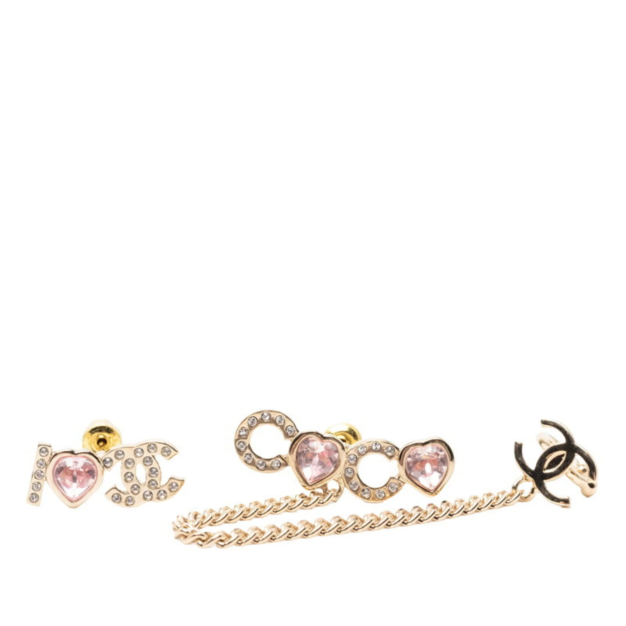 CC Logo Heart Earrings Metal Gold-Tone Metal