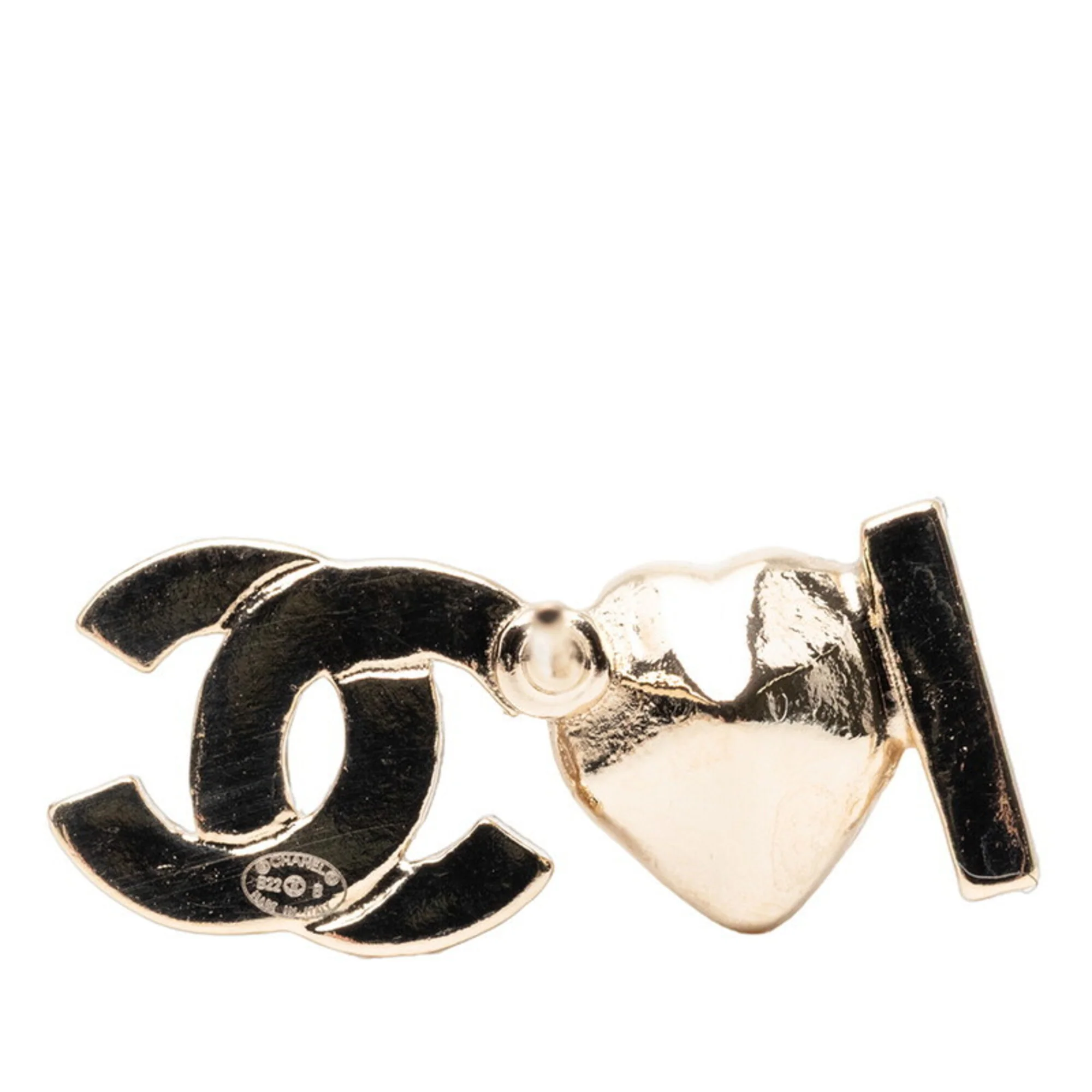 CC Logo Heart Earrings Metal Gold-Tone Metal - Image 3