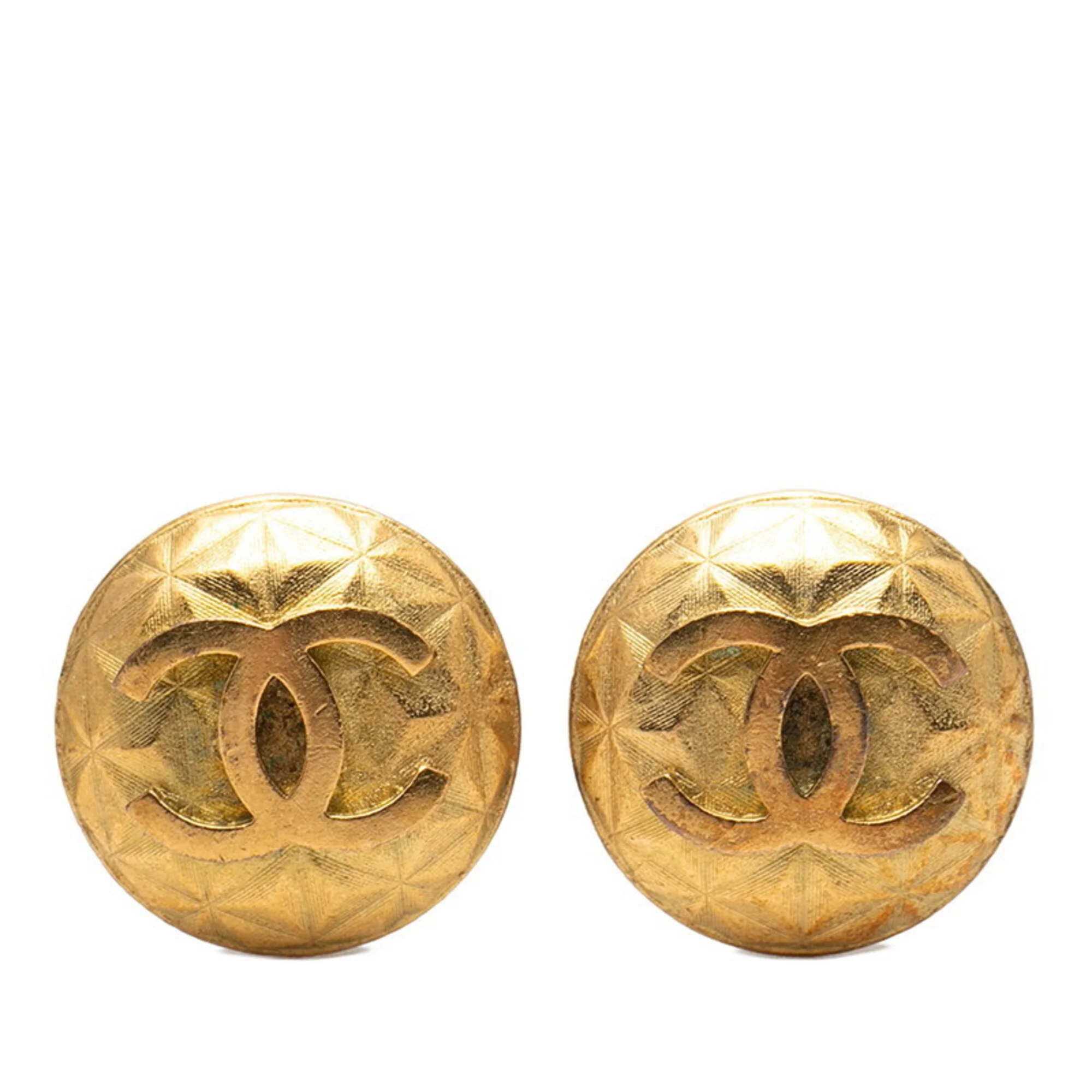 CC Logo Round Circle Earrings Metal Gold-Tone Metal