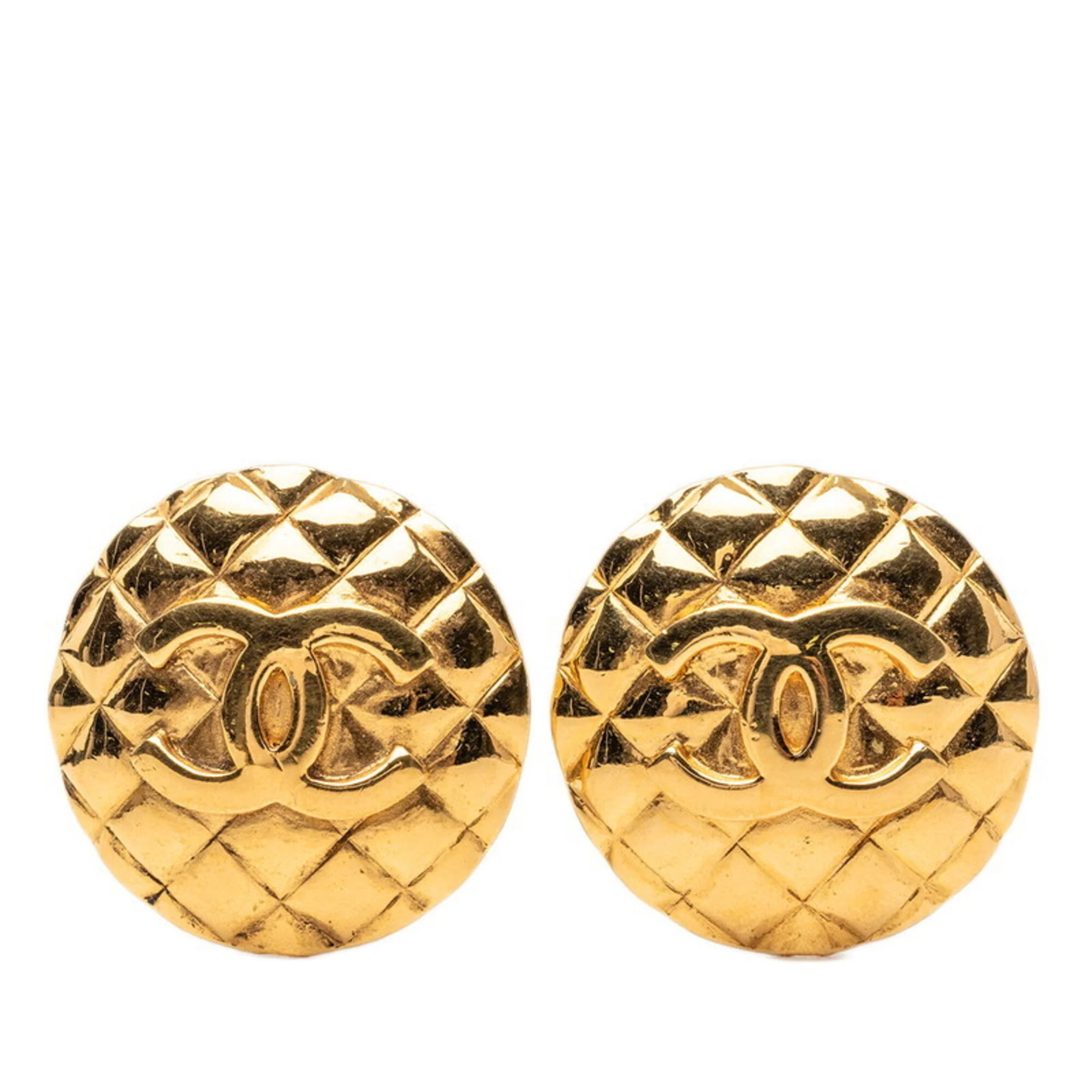 CC Logo Round Clip-On Earrings Metal Gold-Tone Metal