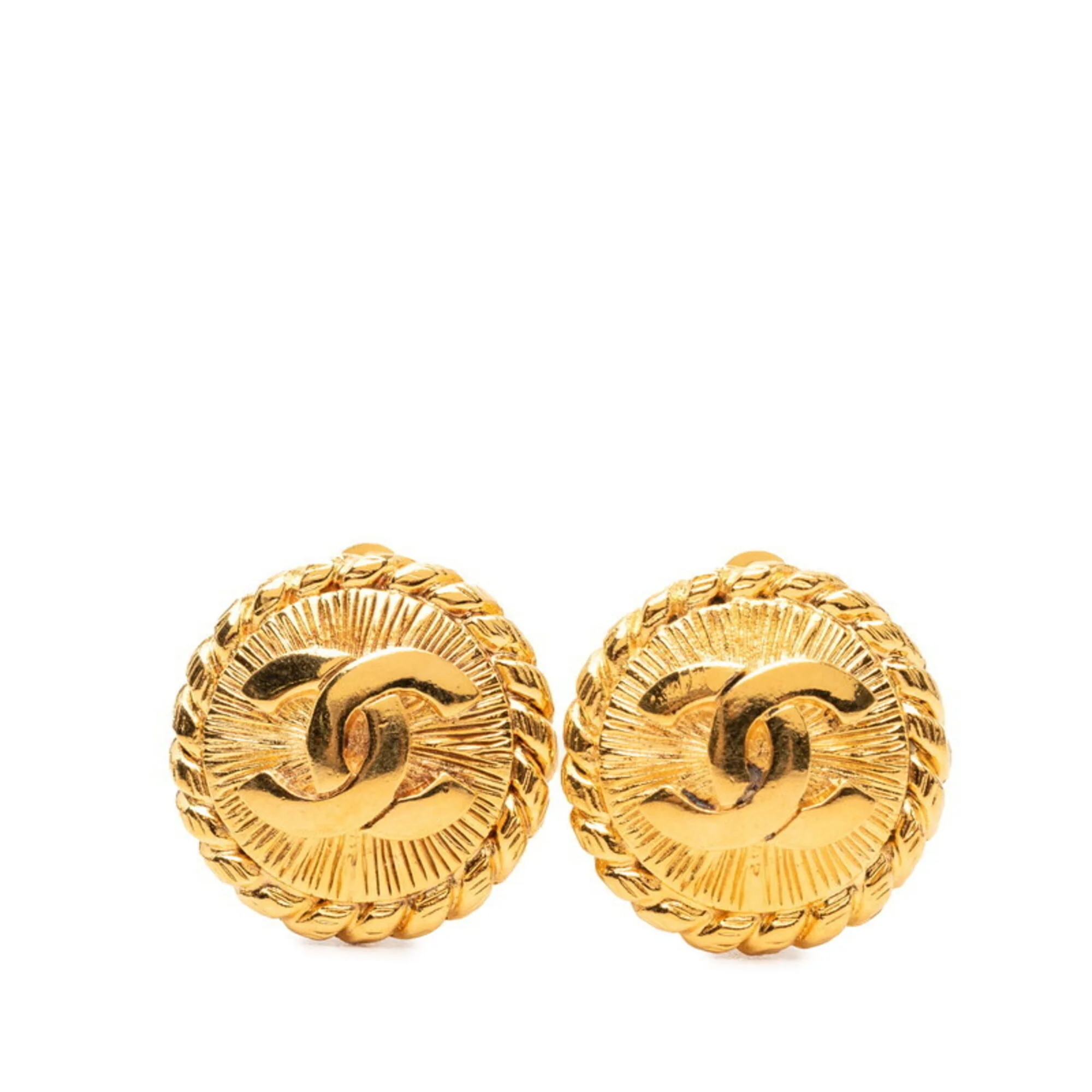 CC Logo Round Clip-On Earrings Metal Gold-Tone Metal