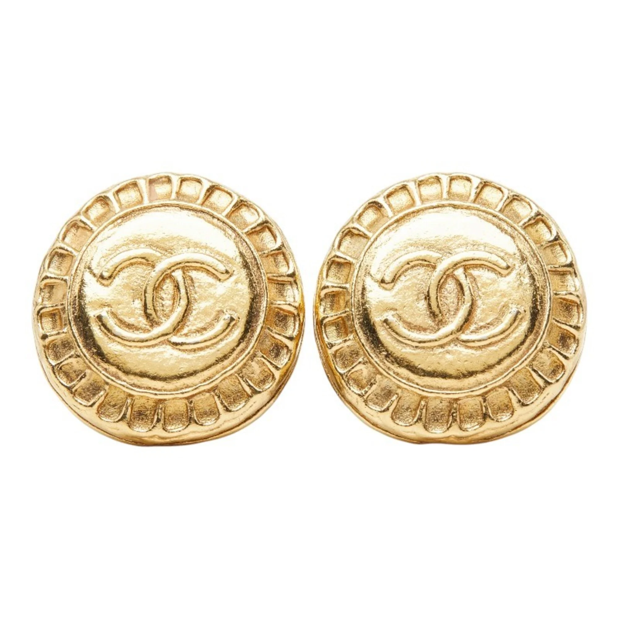 CC Logo Round Clip-On Earrings Metal Gold-Tone Metal - Image 2